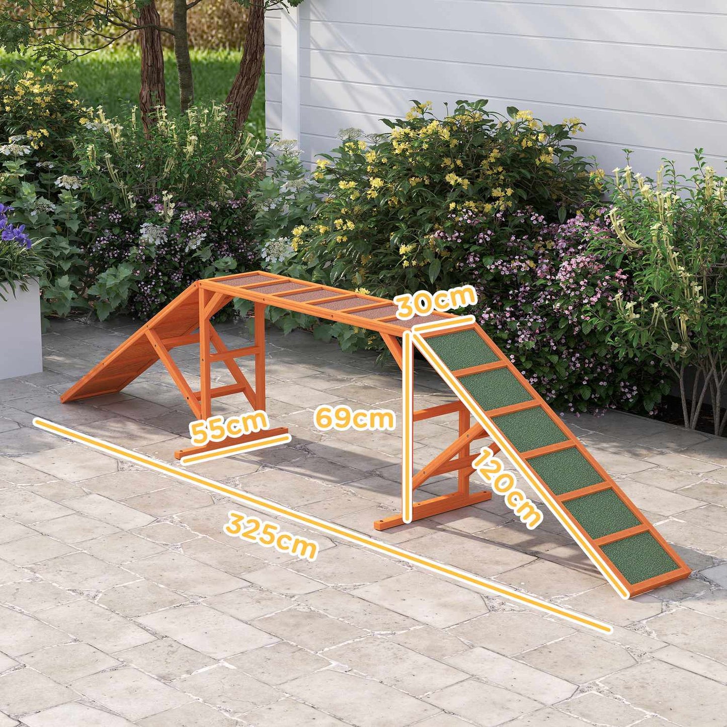 Dog Agility Bridge with Safety Bar, Non-slip, 325 cm, Orange