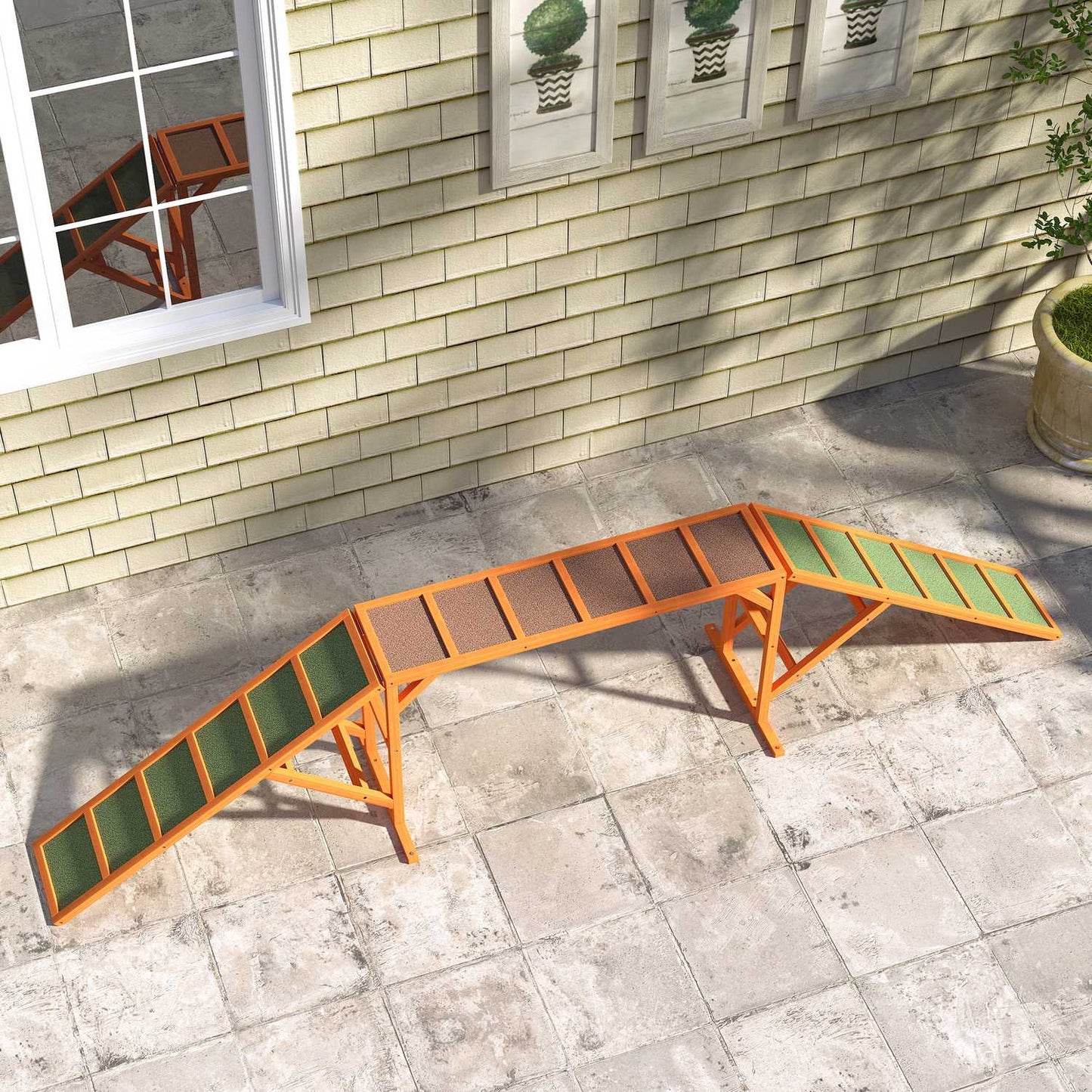 Dog Agility Bridge with Safety Bar, Non-slip, 325 cm, Orange