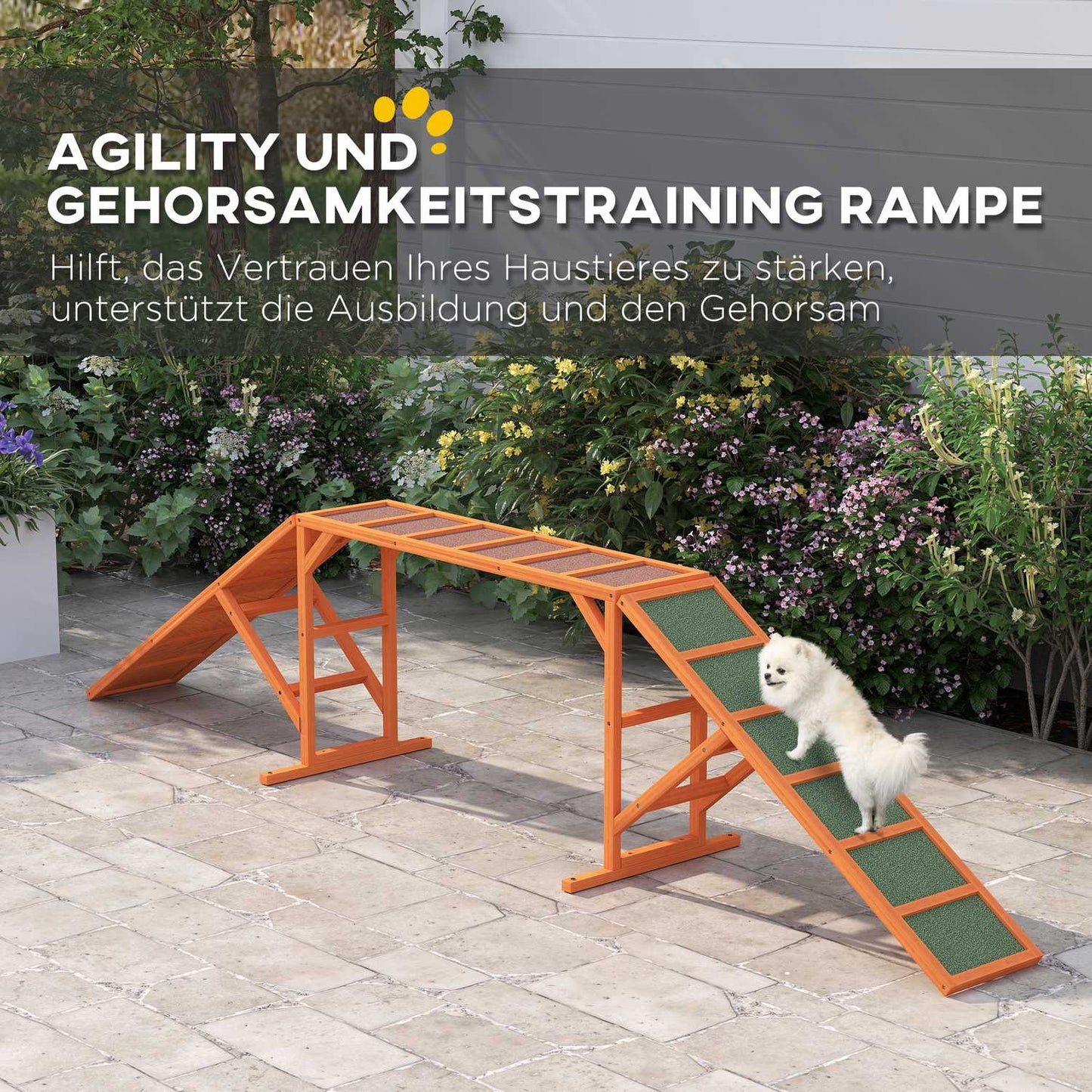 Dog Agility Bridge with Safety Bar, Non-slip, 325 cm, Orange