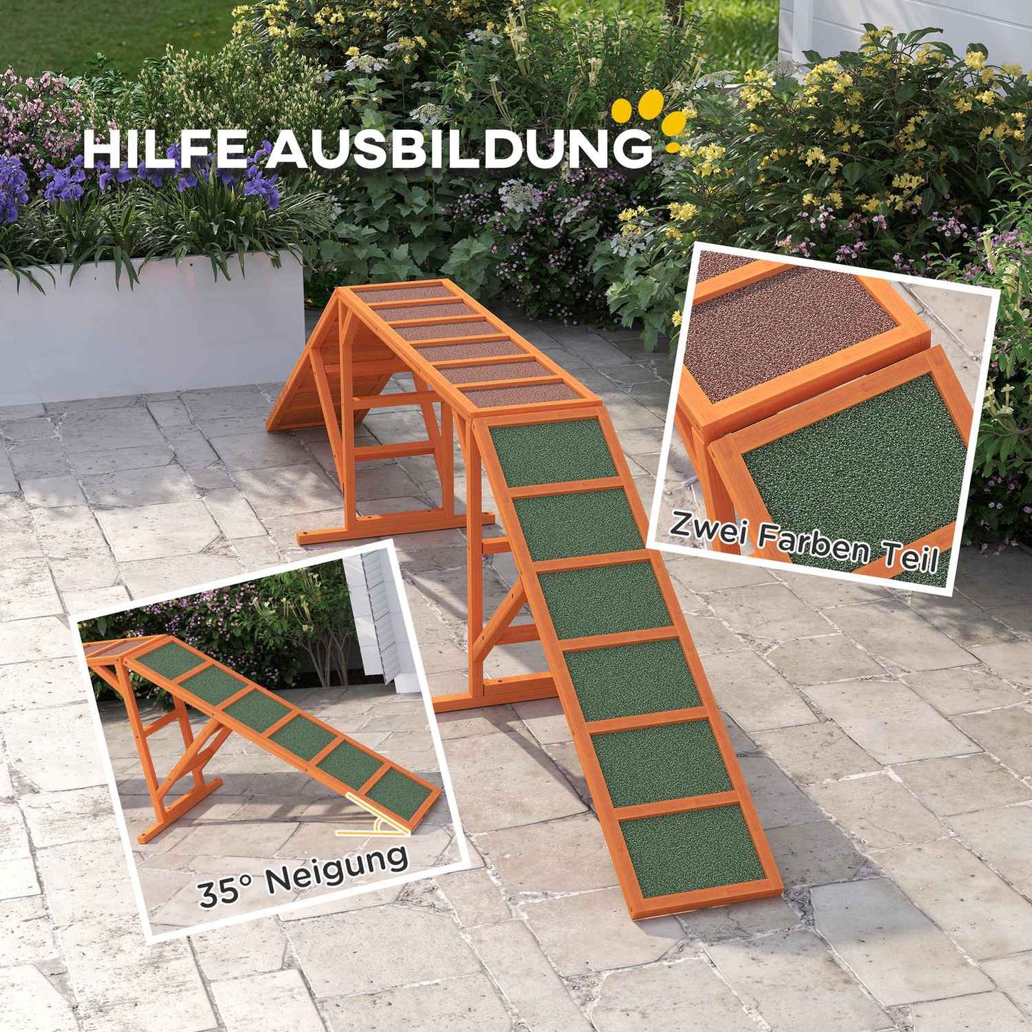 Dog Agility Bridge with Safety Bar, Non-slip, 325 cm, Orange