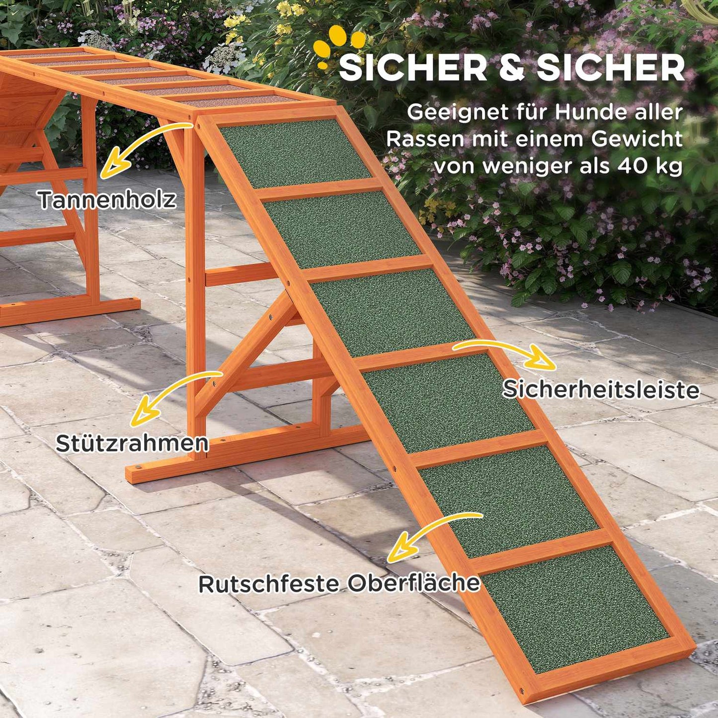 Dog Agility Bridge with Safety Bar, Non-slip, 325 cm, Orange