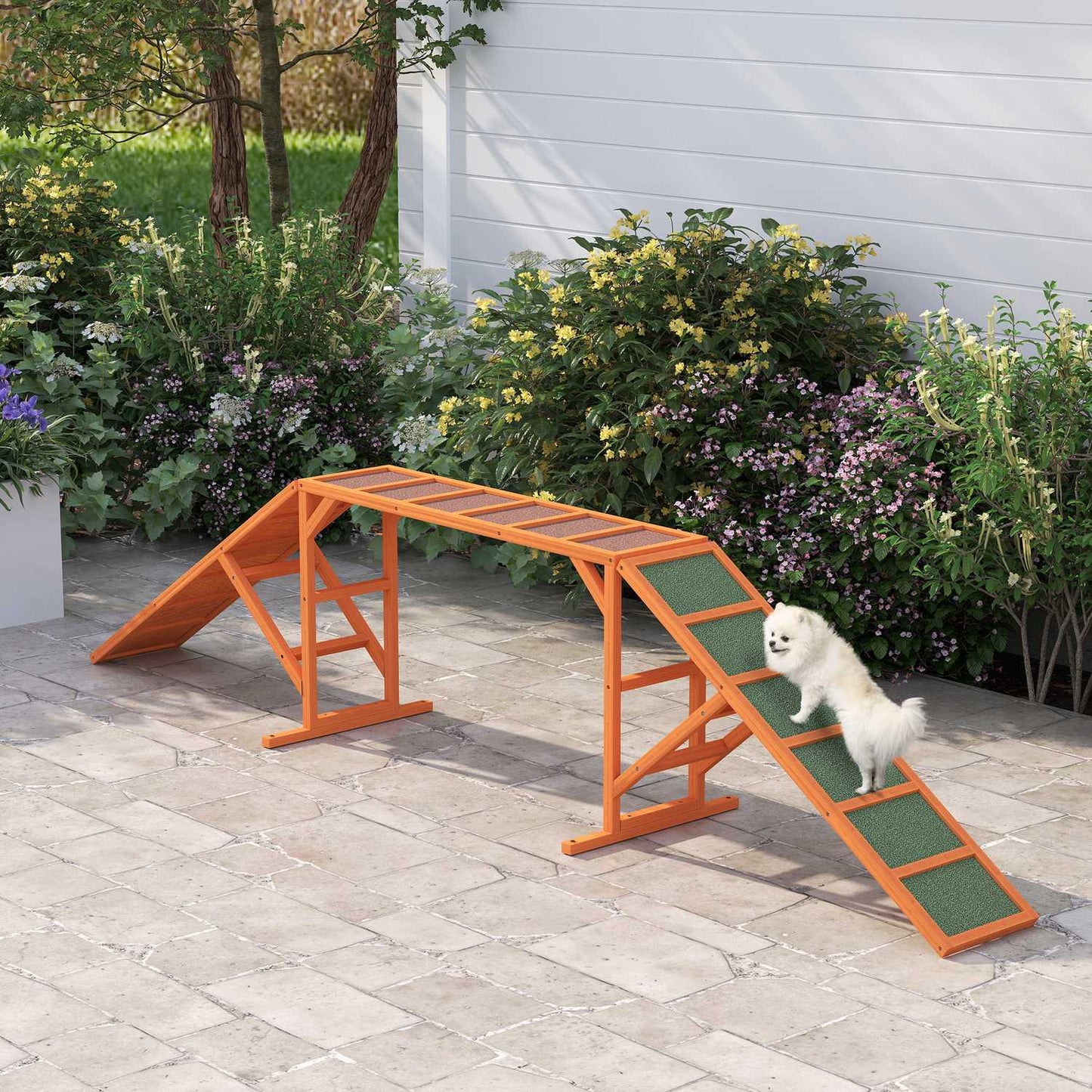 Dog Agility Bridge with Safety Bar, Non-slip, 325 cm, Orange