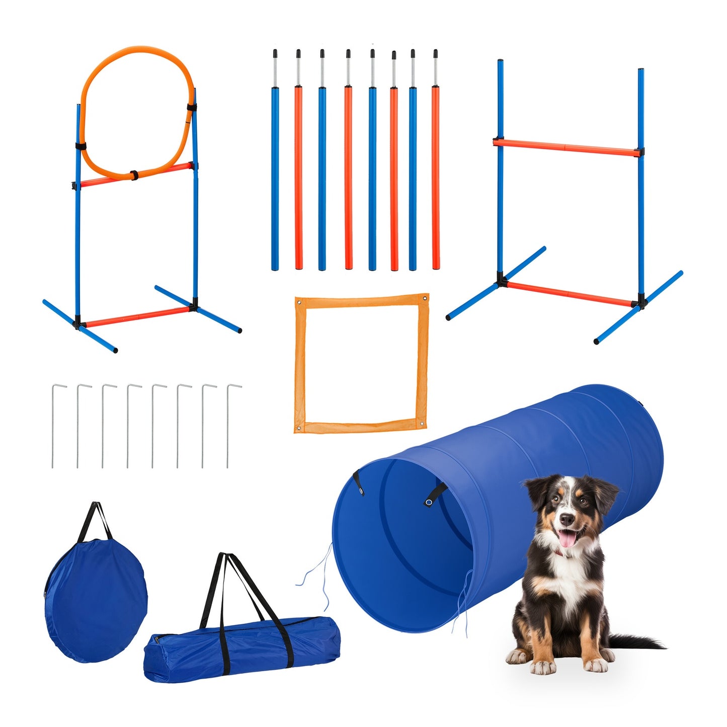 Dog Agility Course Set with Tunnel, Hurdles, Slalom