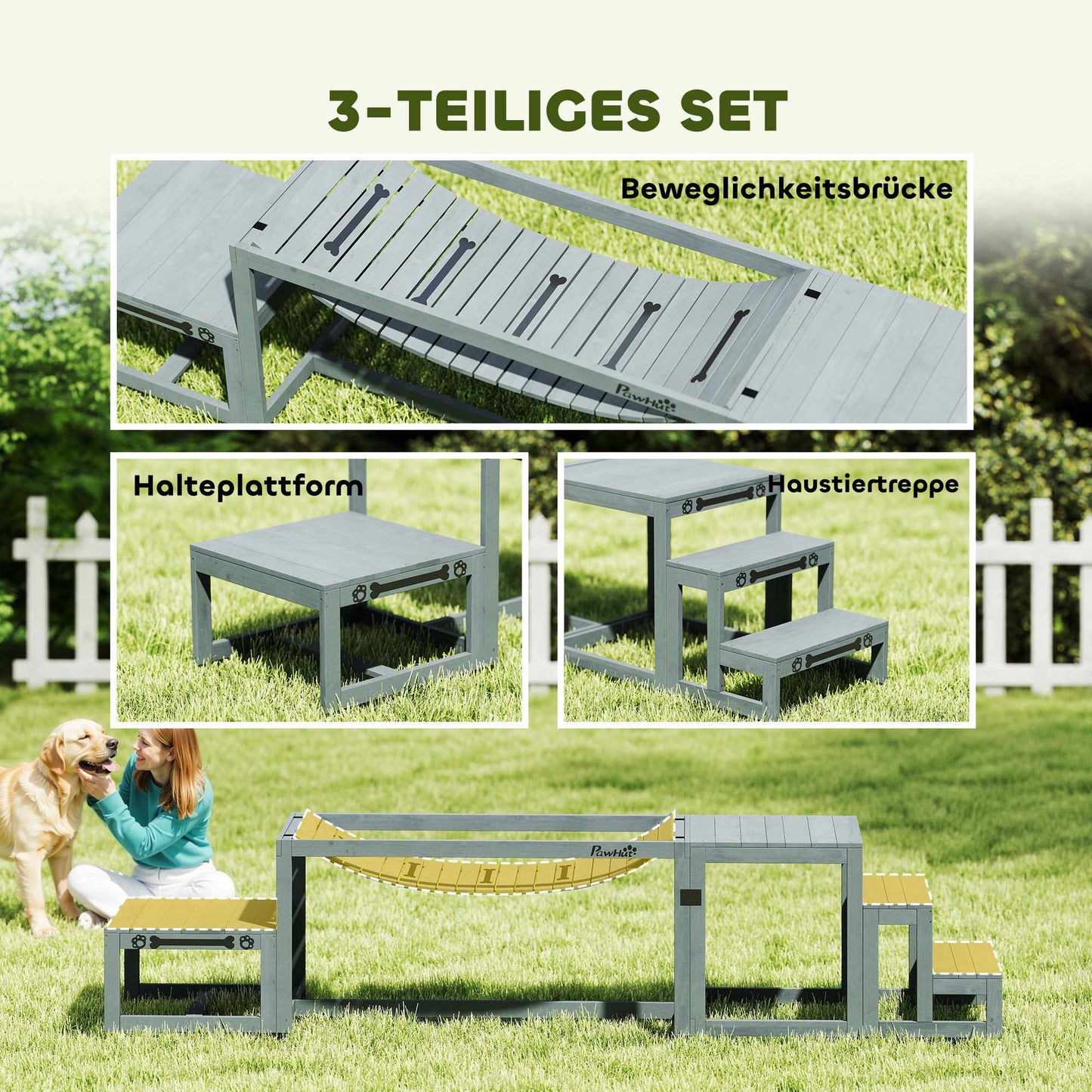 Dog Agility Set – 3-Piece Pine Wood, 40kg Capacity