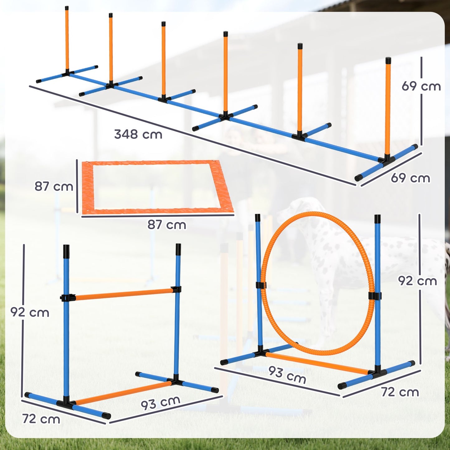 Dog Agility Set, adjustable hurdles & slalom poles, 9 parts