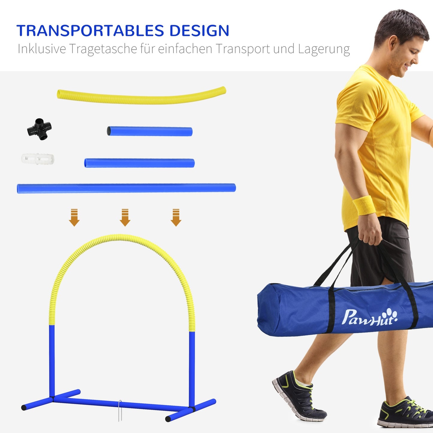 Dog Agility Set with carrying case, 4 bows, yellow