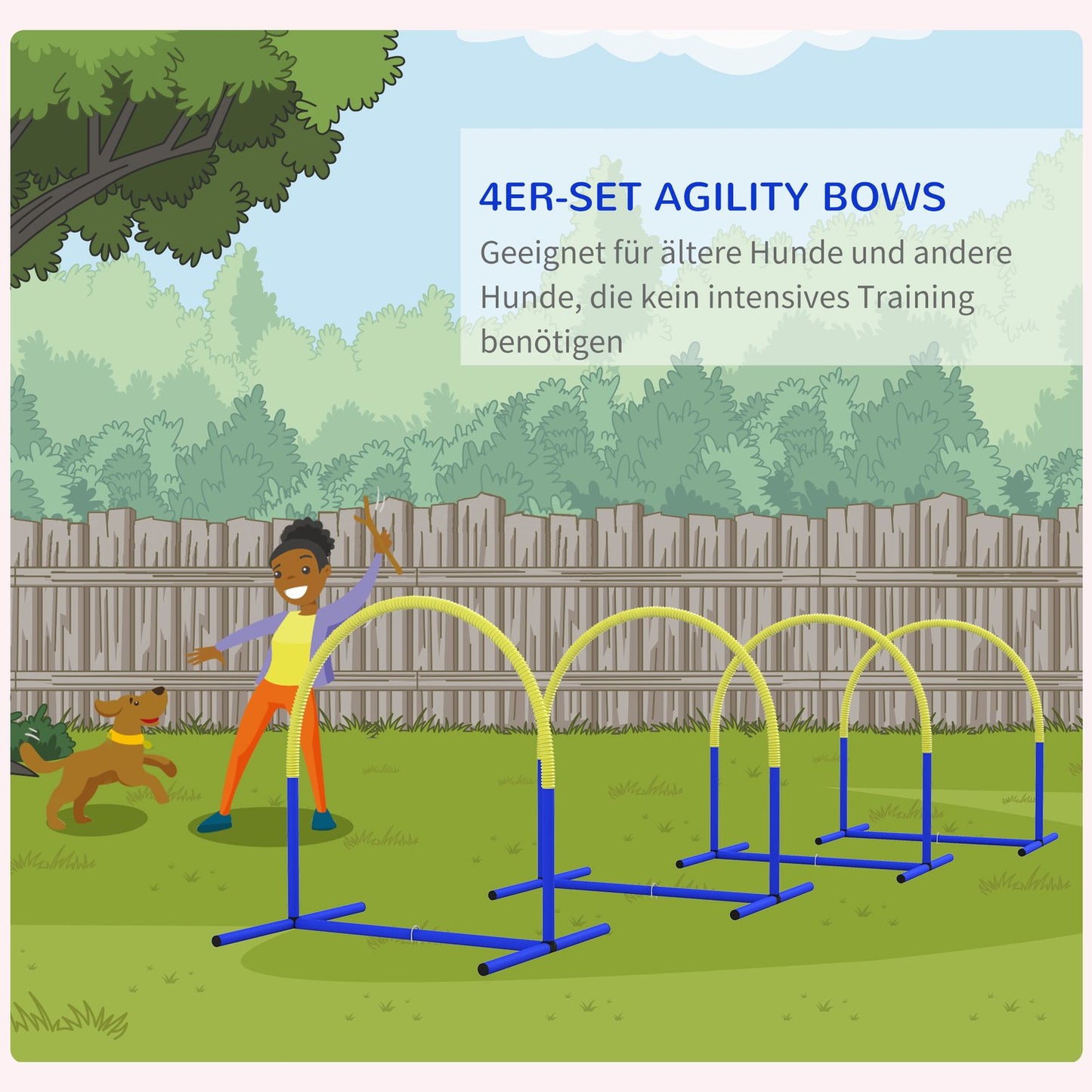 Dog Agility Set with carrying case, 4 bows, yellow