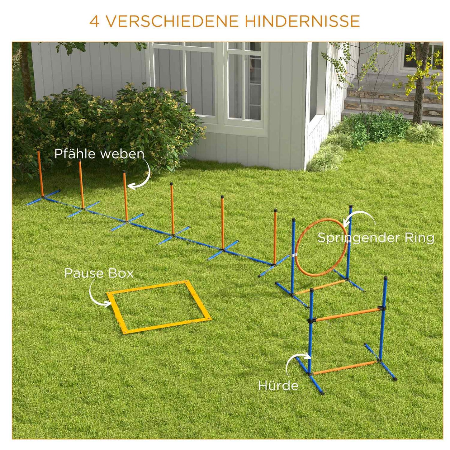 Dog Agility Set - Adjustable hurdle & jumping ring, 4-piece