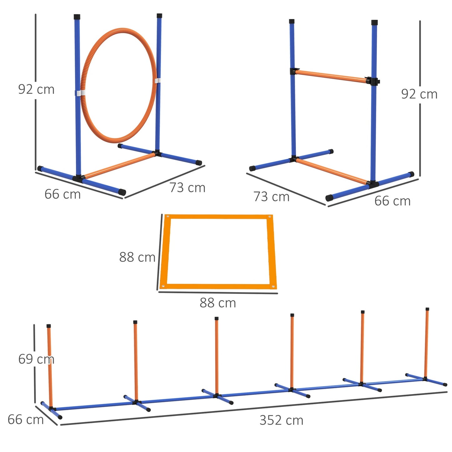 Dog Agility Set - Adjustable hurdle & jumping ring, 4-piece