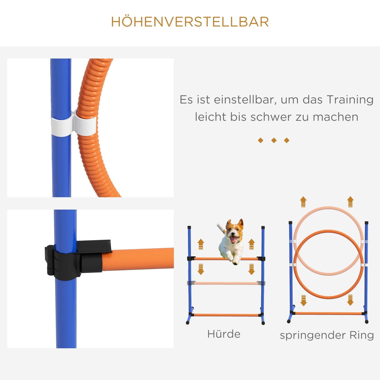 Dog Agility Set - Adjustable hurdle & jumping ring, 4-piece