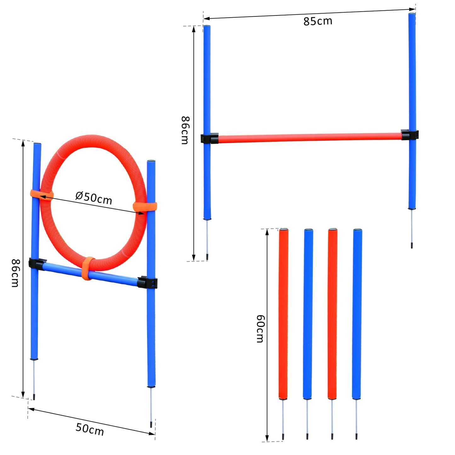 Dog Agility Exercise Set, 3-in-1 training set, blue/red
