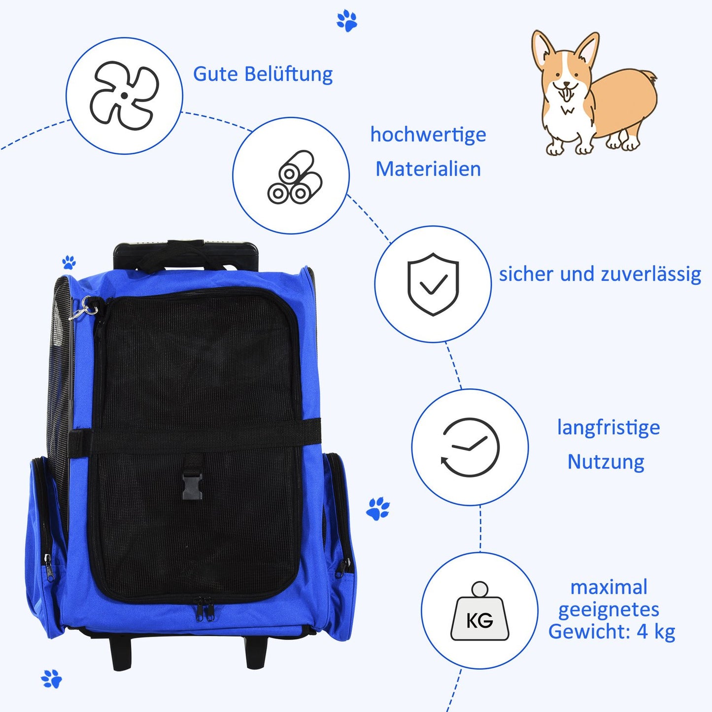 Dog carrier 2-in-1, breathable Oxford fabric, blue