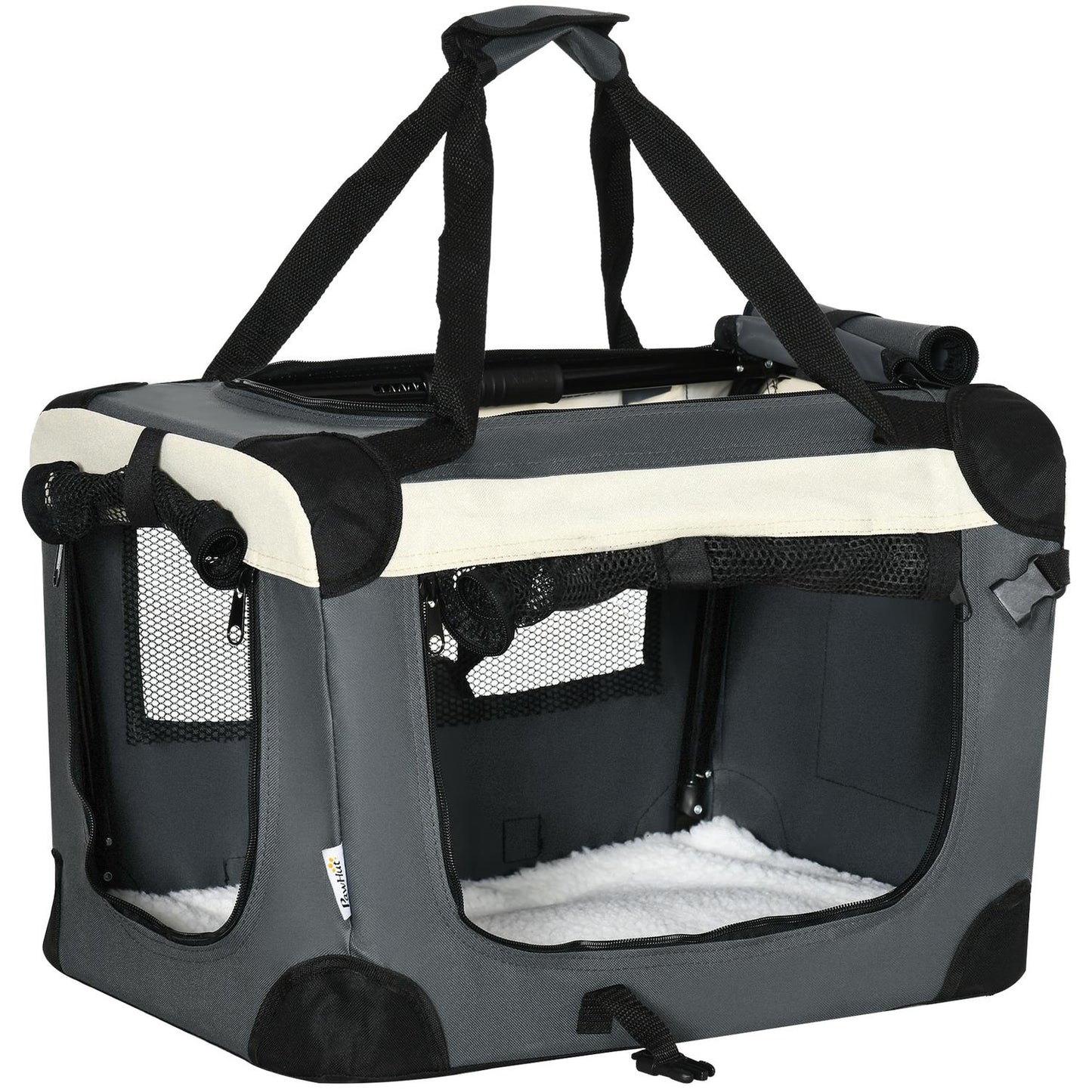 Foldable gray dog bag with cushion, small size