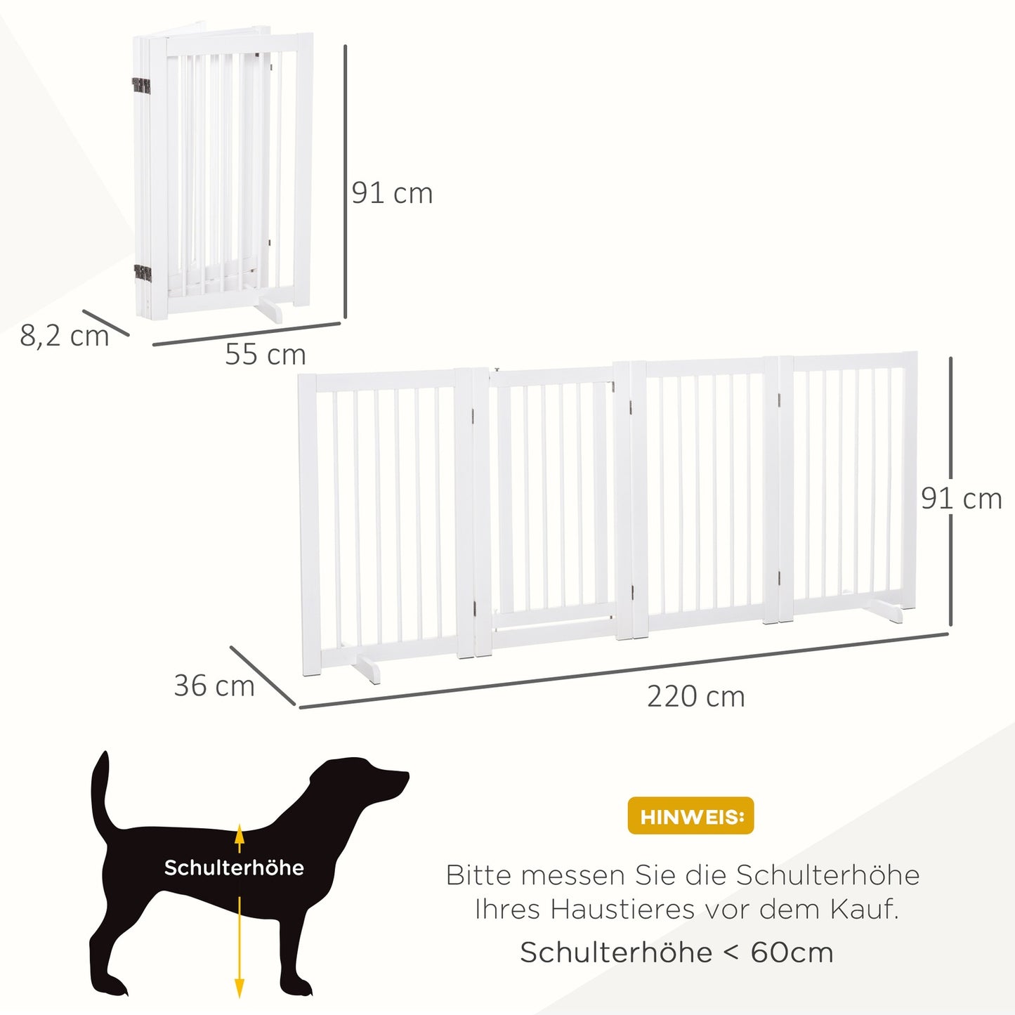 Freestanding wooden dog gate with door, 91 cm - White