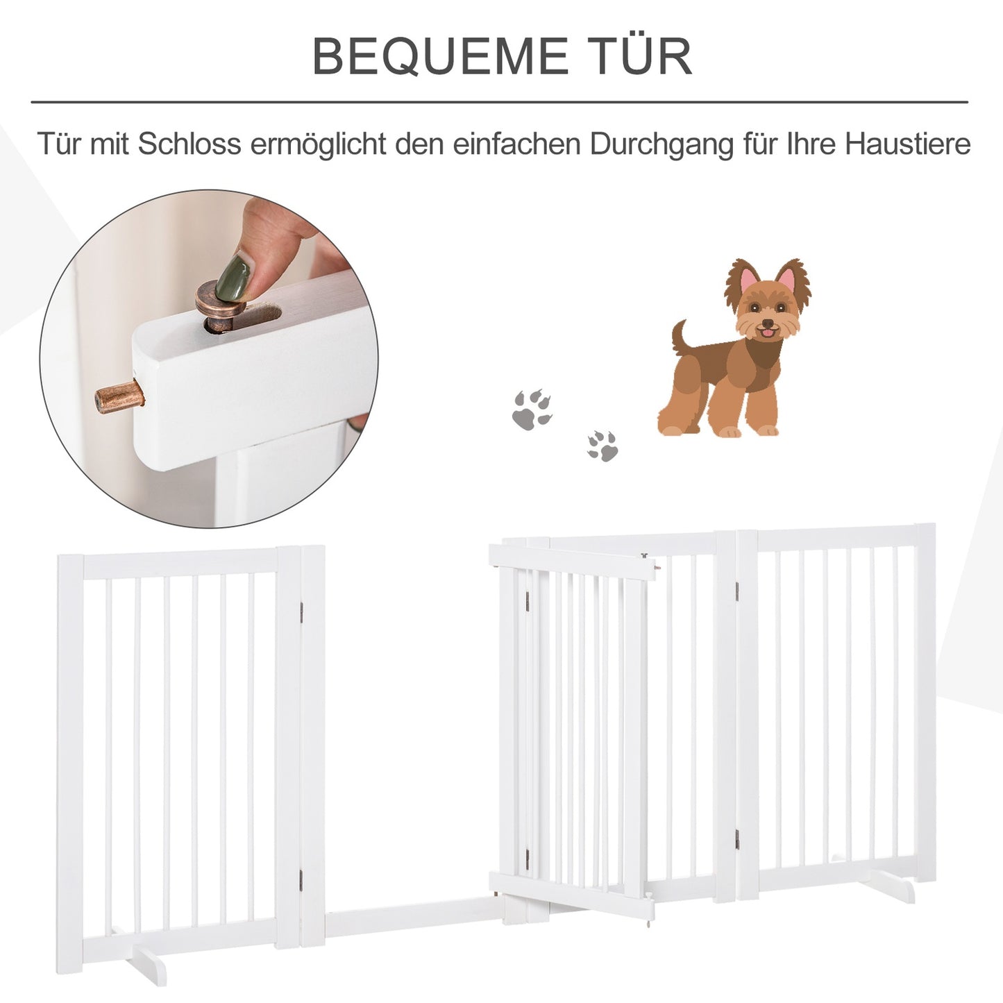 Freestanding wooden dog gate with door, 91 cm - White