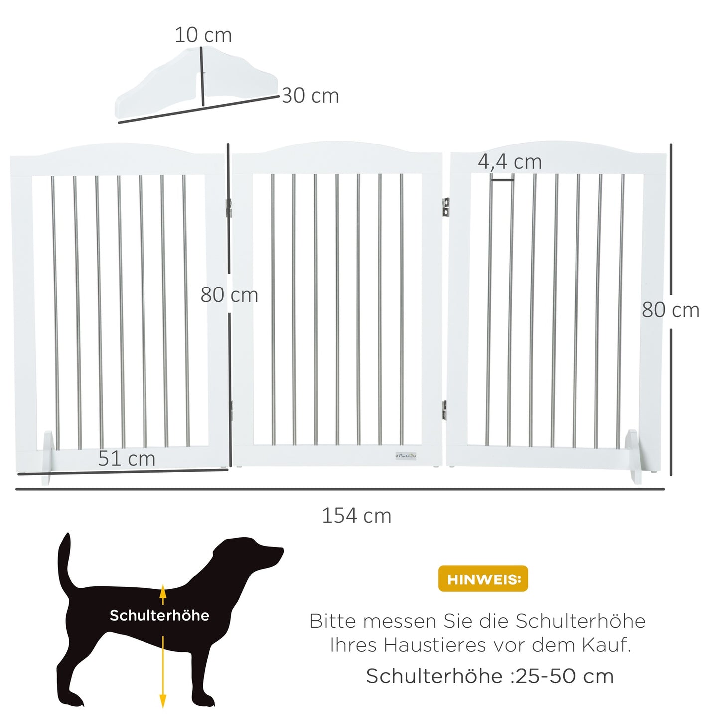 Folding dog gate, 3 panels, 154x30x80 cm Safety barrier