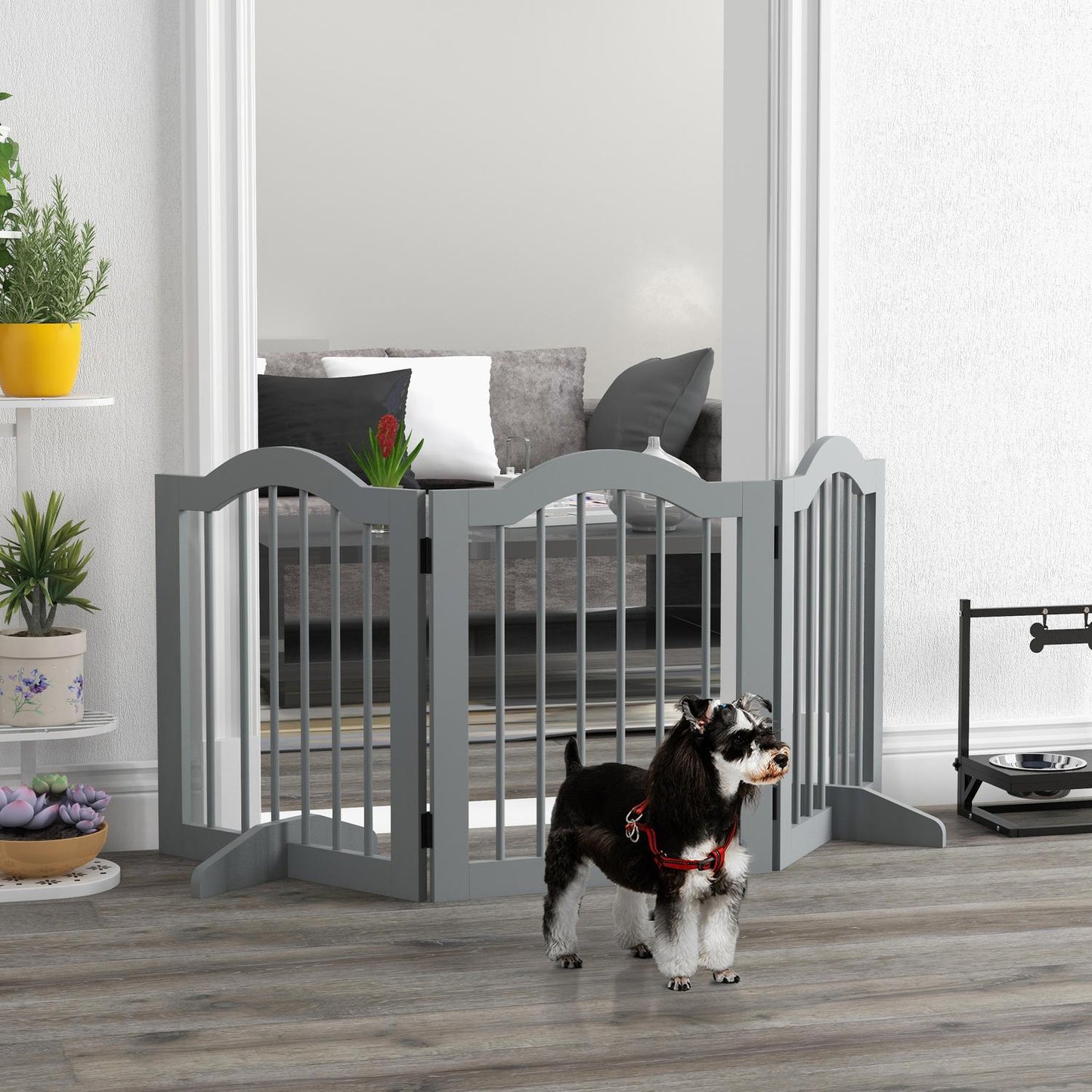 Folding dog barrier gate, 3-part, light grey, 154.5 x 61 cm
