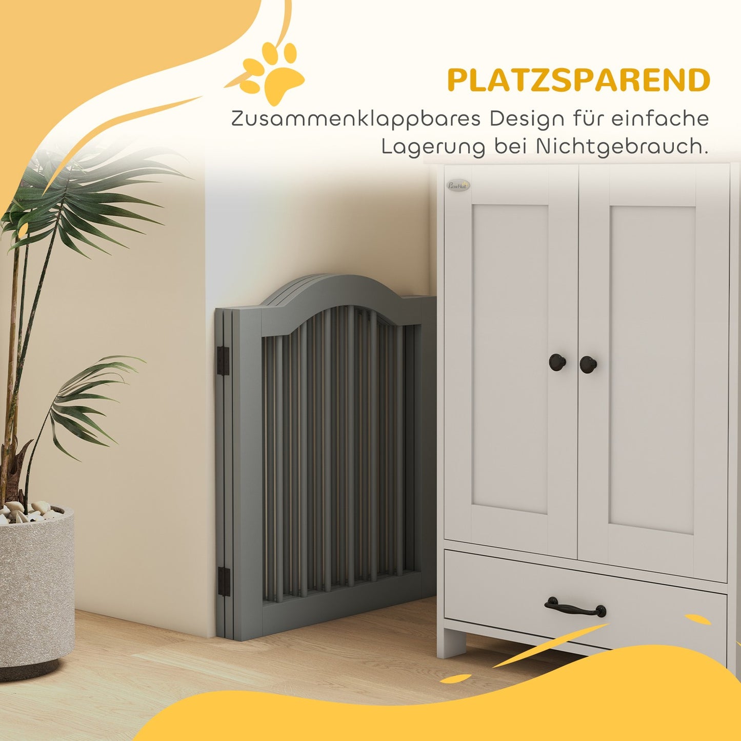 Folding dog barrier gate, 3-part, light grey, 154.5 x 61 cm
