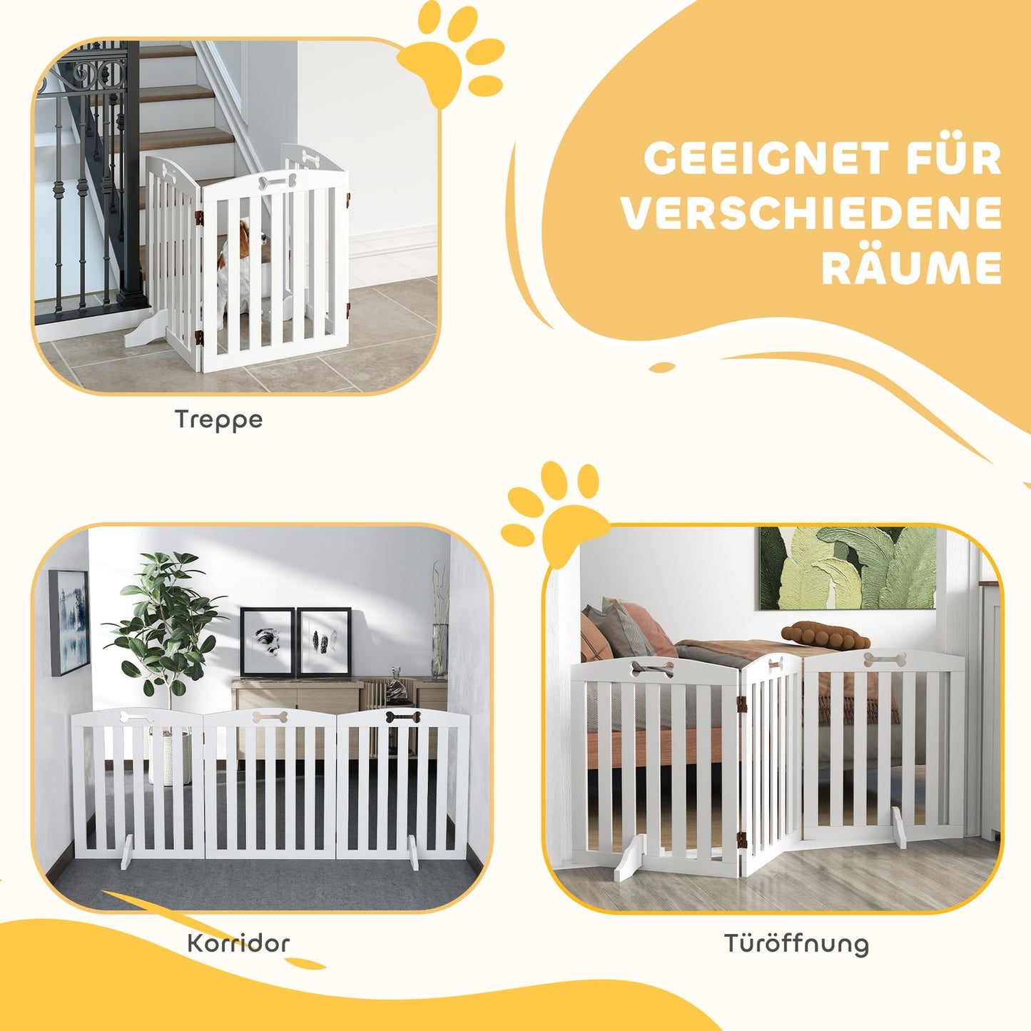 Folding dog gate - 3-part, 155x61 cm, Freestanding