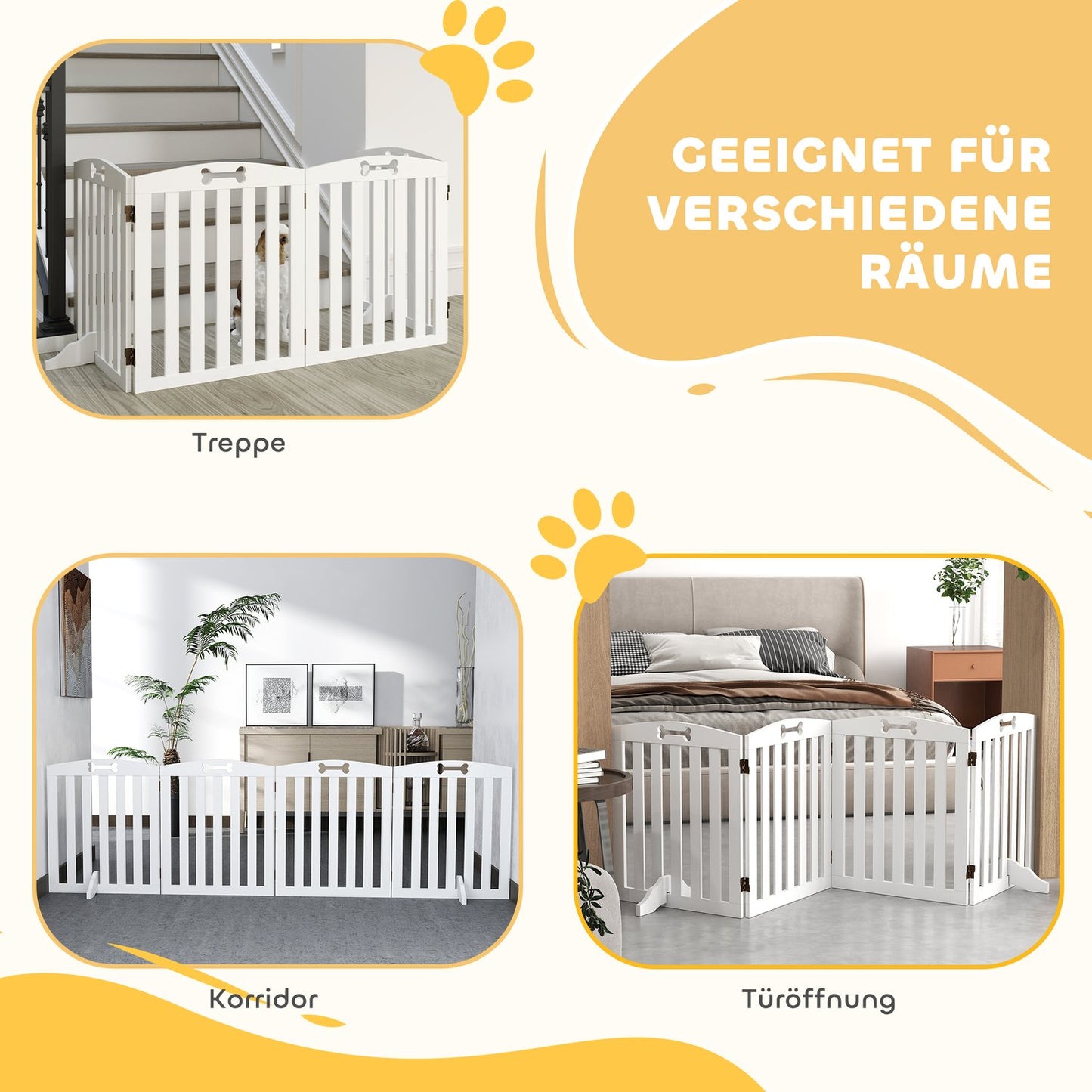 Dog barrier gate, foldable, 4-part, 207.5 x 61 cm, white