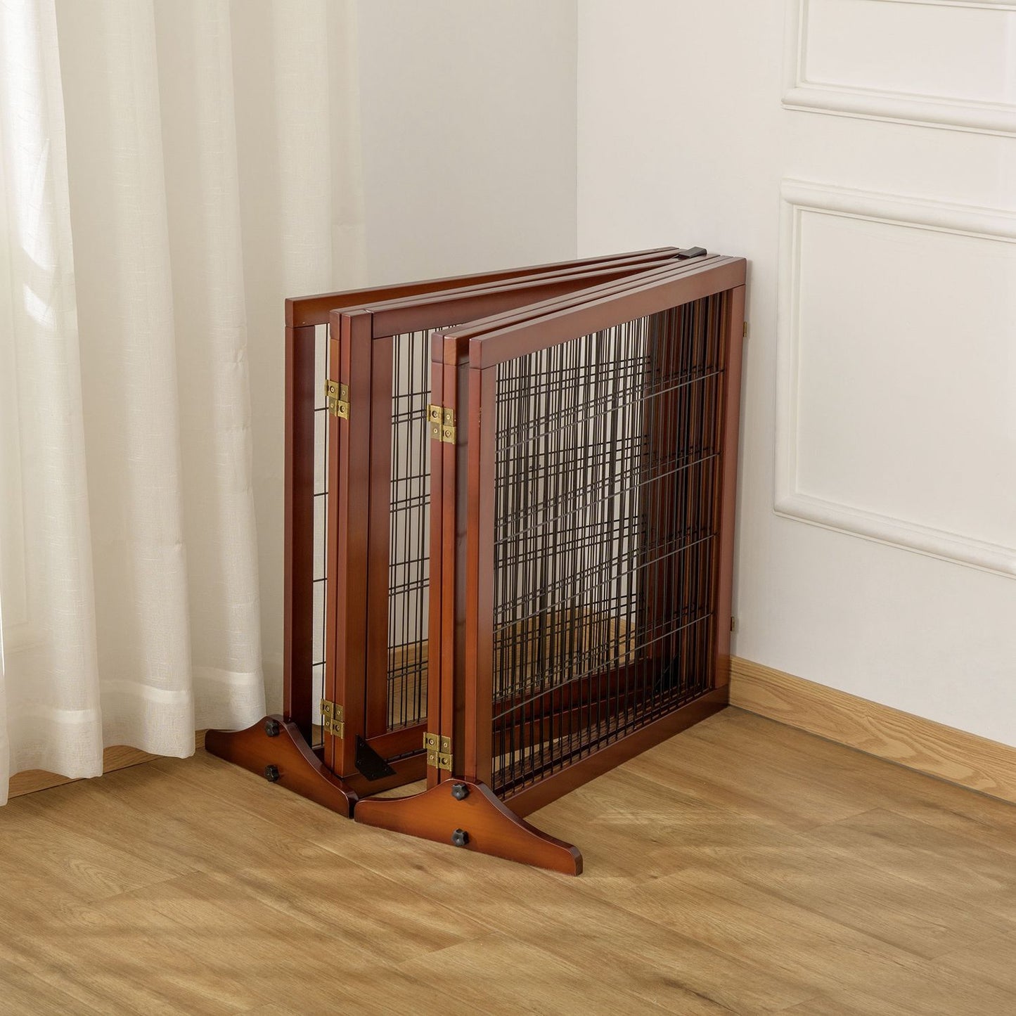 Folding dog gate, 432 x 70 cm, Freestanding, Coffee