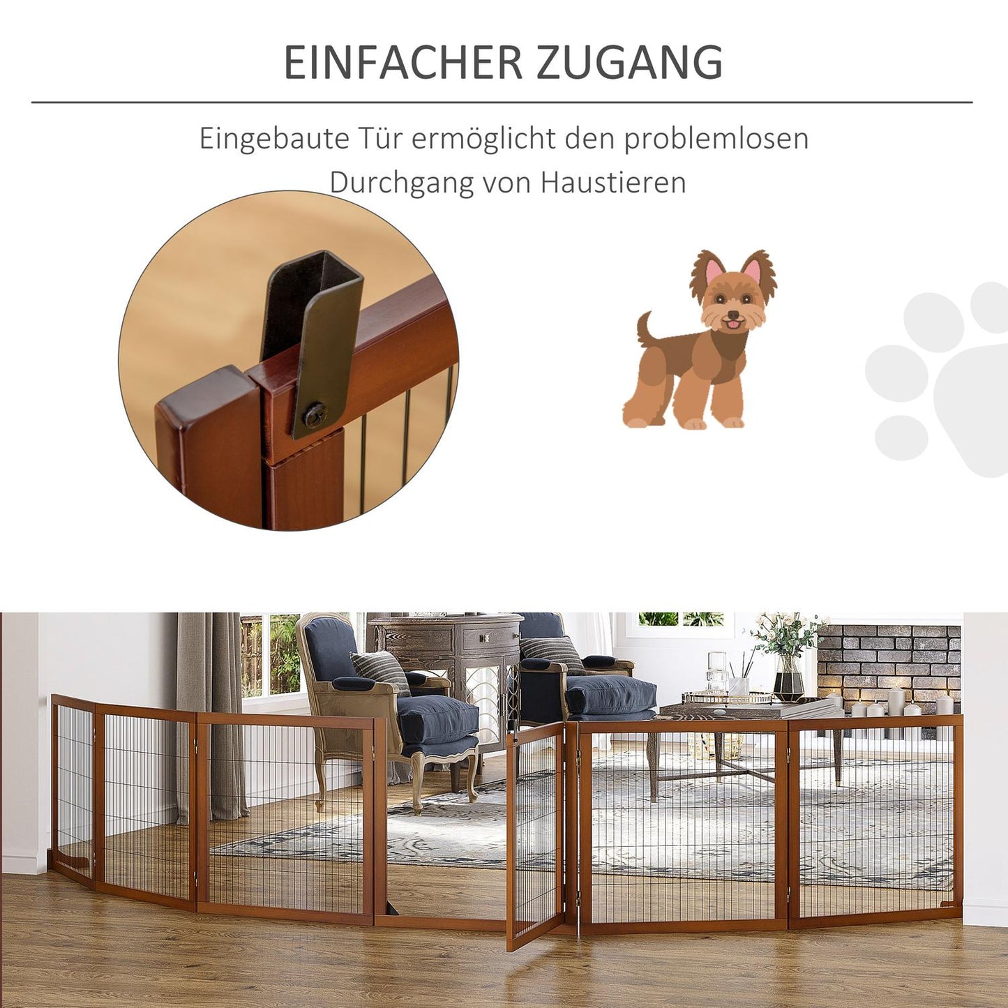 Folding dog gate, 432 x 70 cm, Freestanding, Coffee