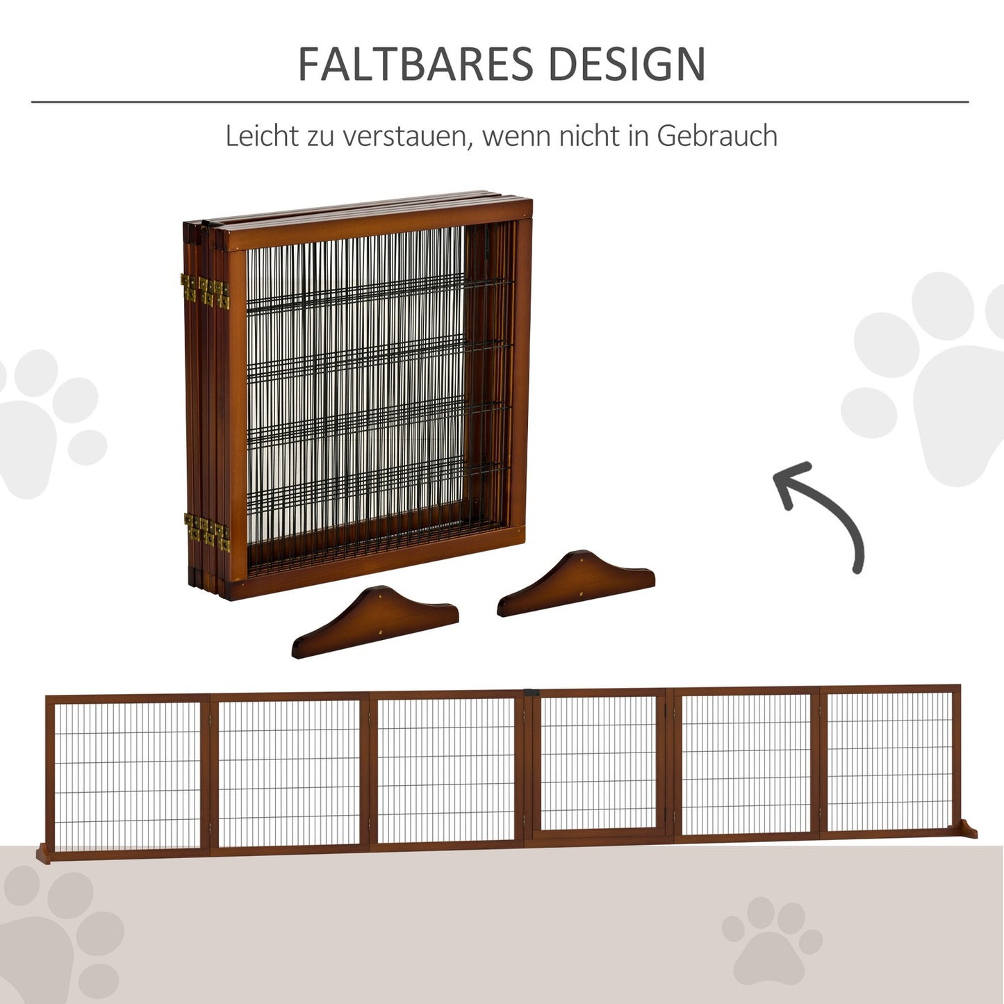 Folding dog gate, 432 x 70 cm, Freestanding, Coffee