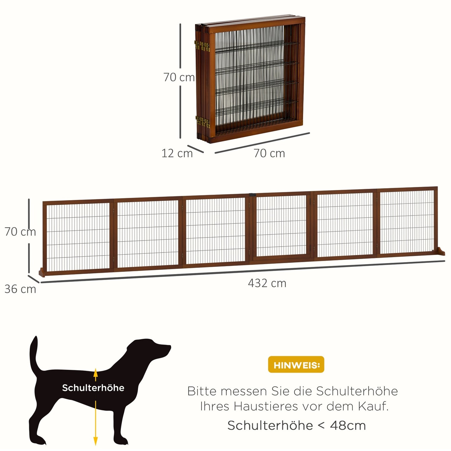 Folding dog gate, 432 x 70 cm, Freestanding, Coffee