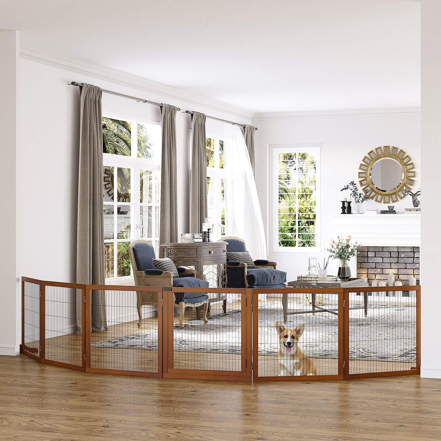 Folding dog gate, 432 x 70 cm, Freestanding, Coffee