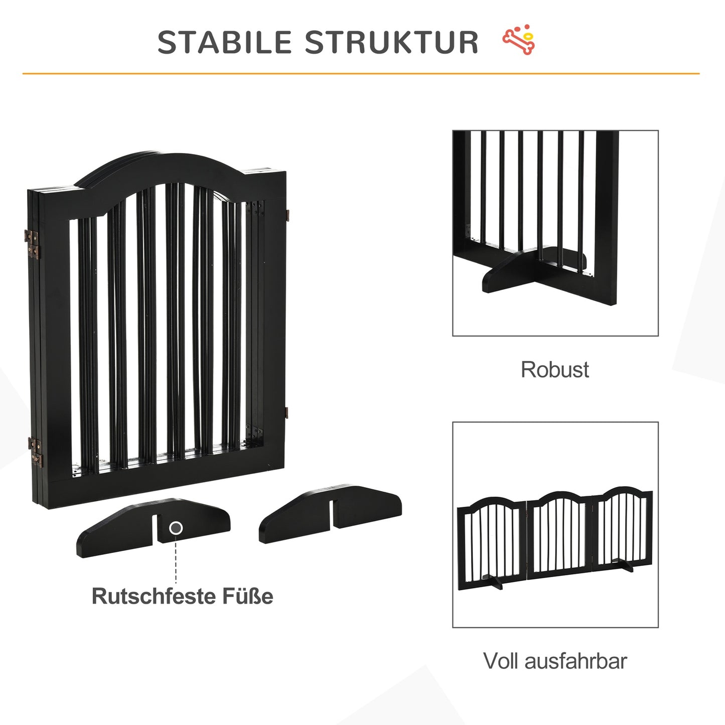 Dog Barrier Gate - Foldable & Stable, MDF, Black 154.5X61Cm