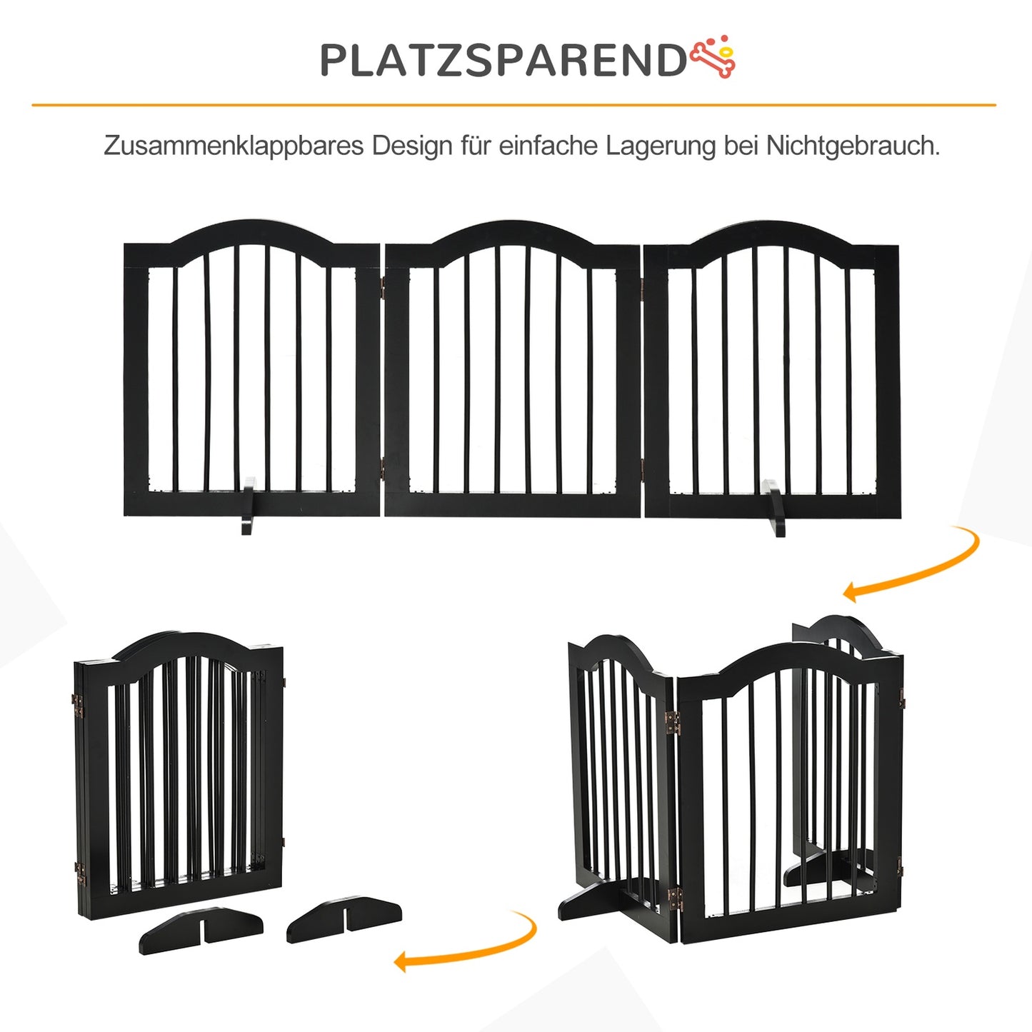 Dog Barrier Gate - Foldable & Stable, MDF, Black 154.5X61Cm