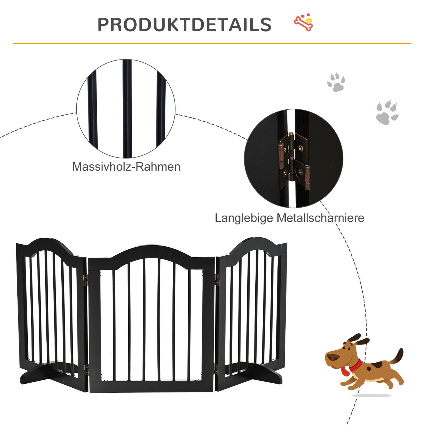 Dog Barrier Gate - Foldable & Stable, MDF, Black 154.5X61Cm