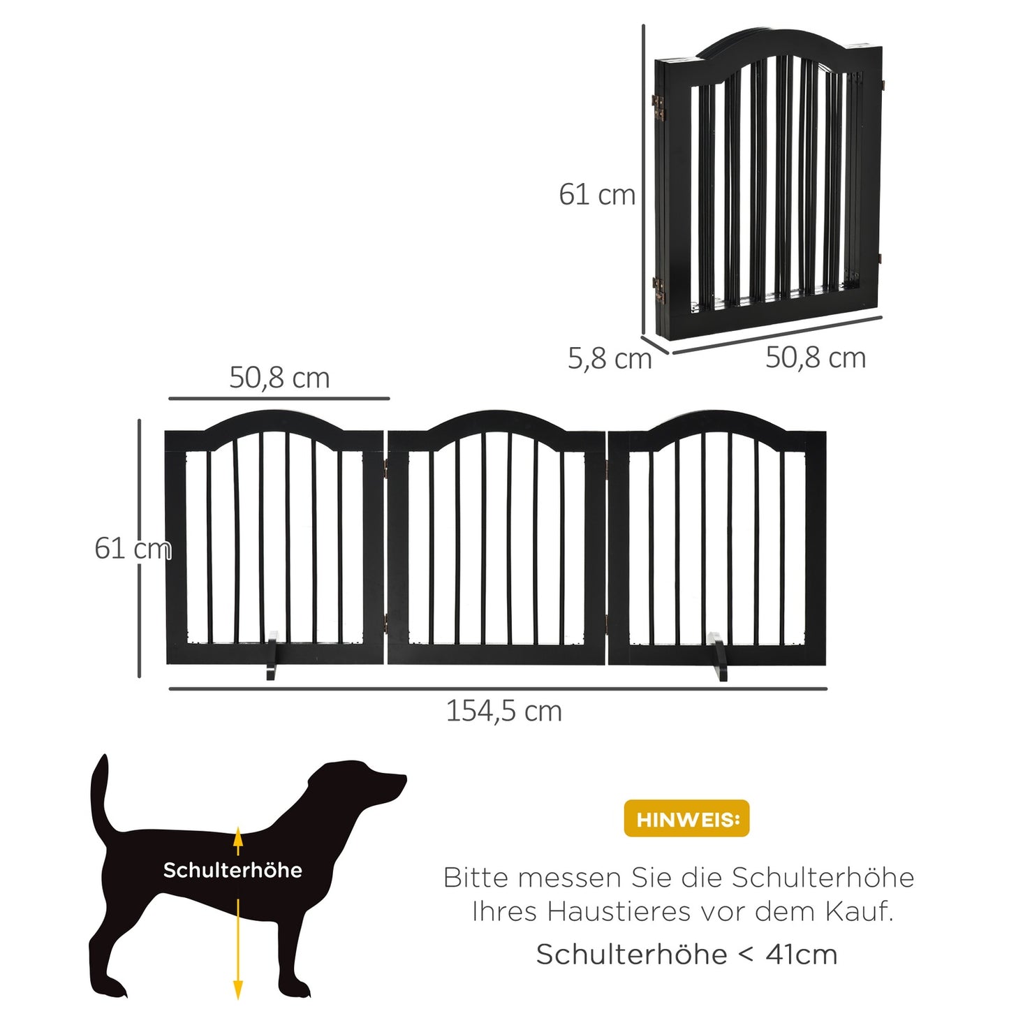 Dog Barrier Gate - Foldable & Stable, MDF, Black 154.5X61Cm