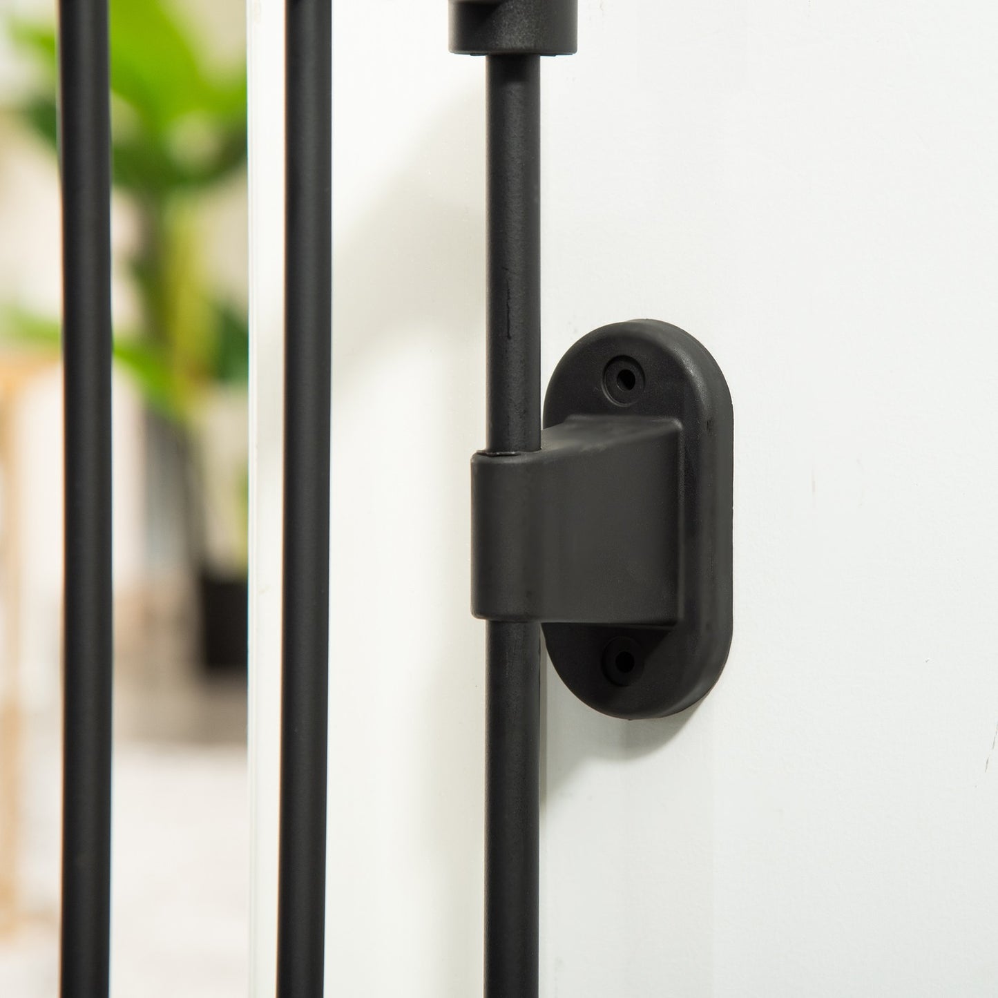 Adjustable dog barrier with automatic door, foldable 3 panels