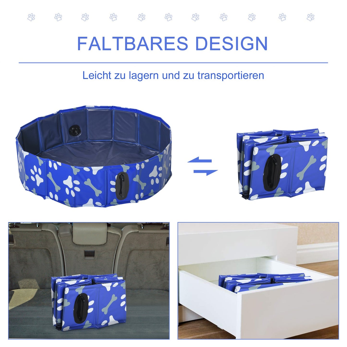 Collapsible dog pool tub for pets, 80 cm diameter