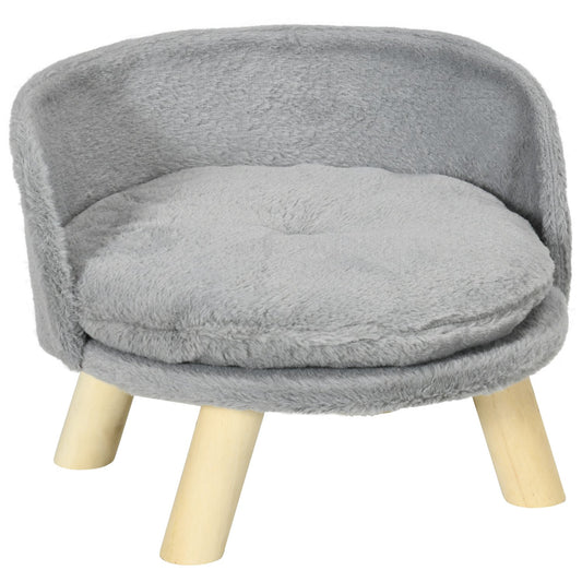 Gray dog and cat bed with non-slip wooden feet, 40.5 cm