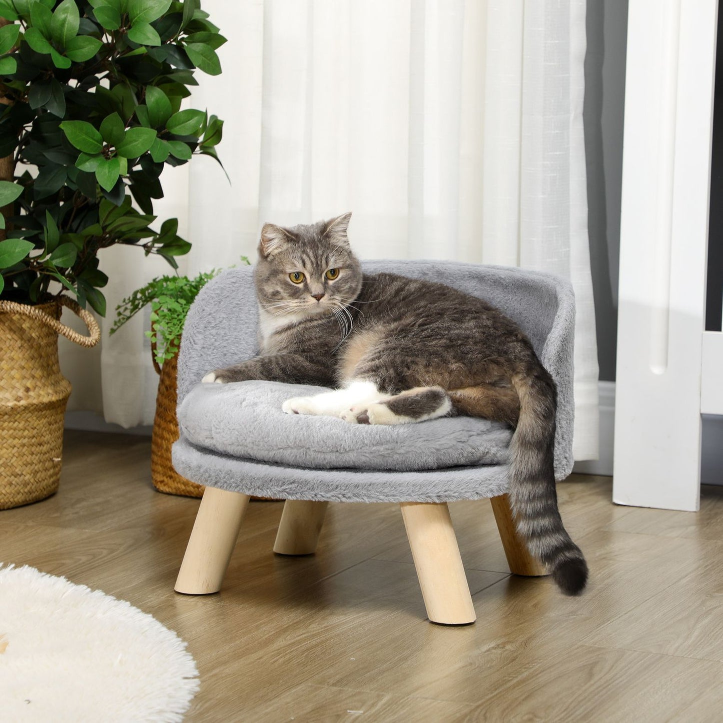 Gray dog and cat bed with non-slip wooden feet, 40.5 cm