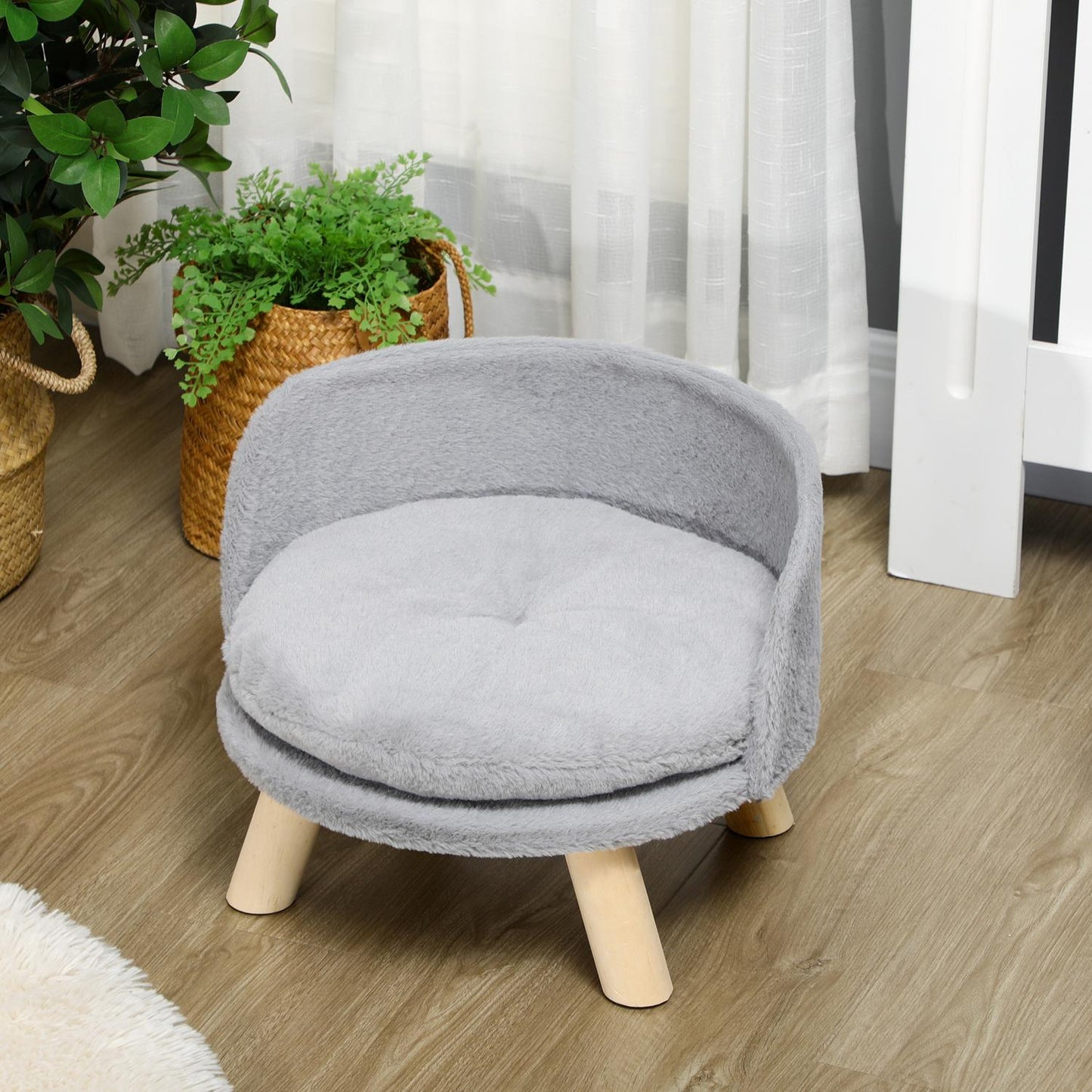 Gray dog and cat bed with non-slip wooden feet, 40.5 cm