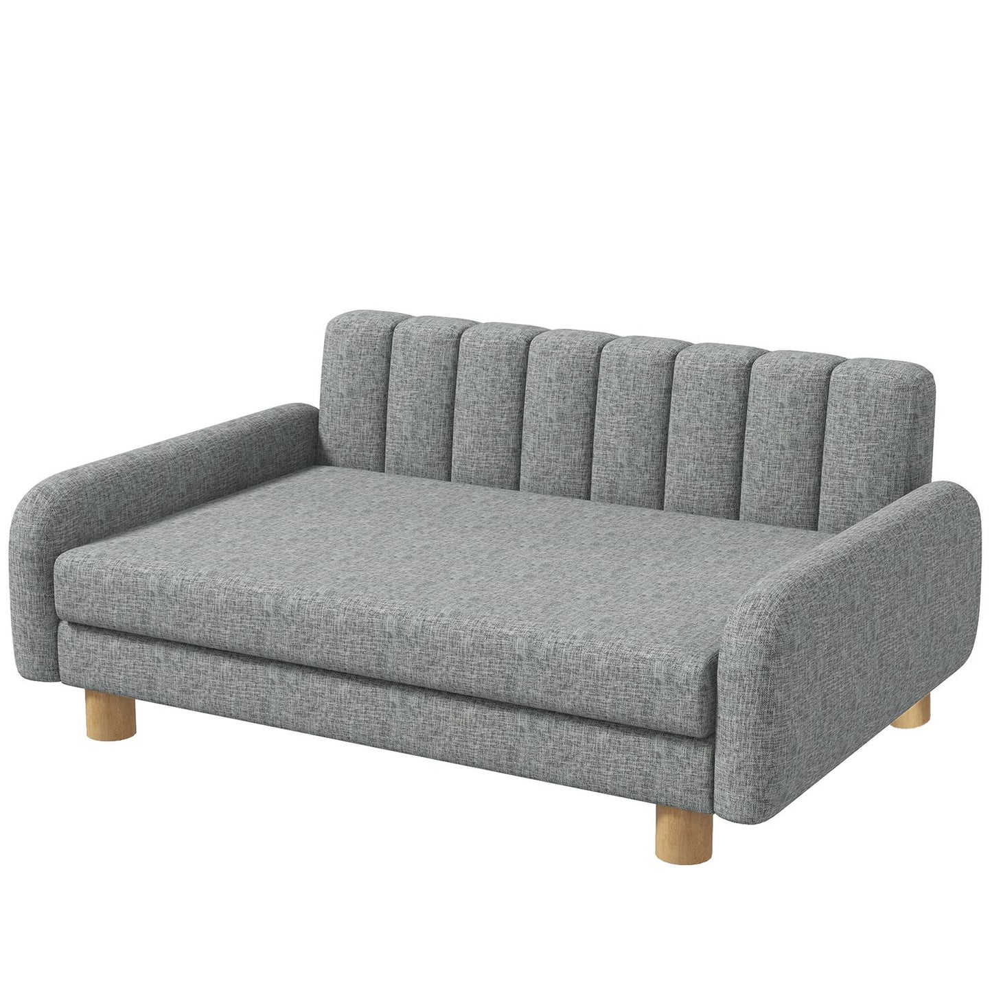 Raised gray dog bed with soft cushion for medium-sized dogs