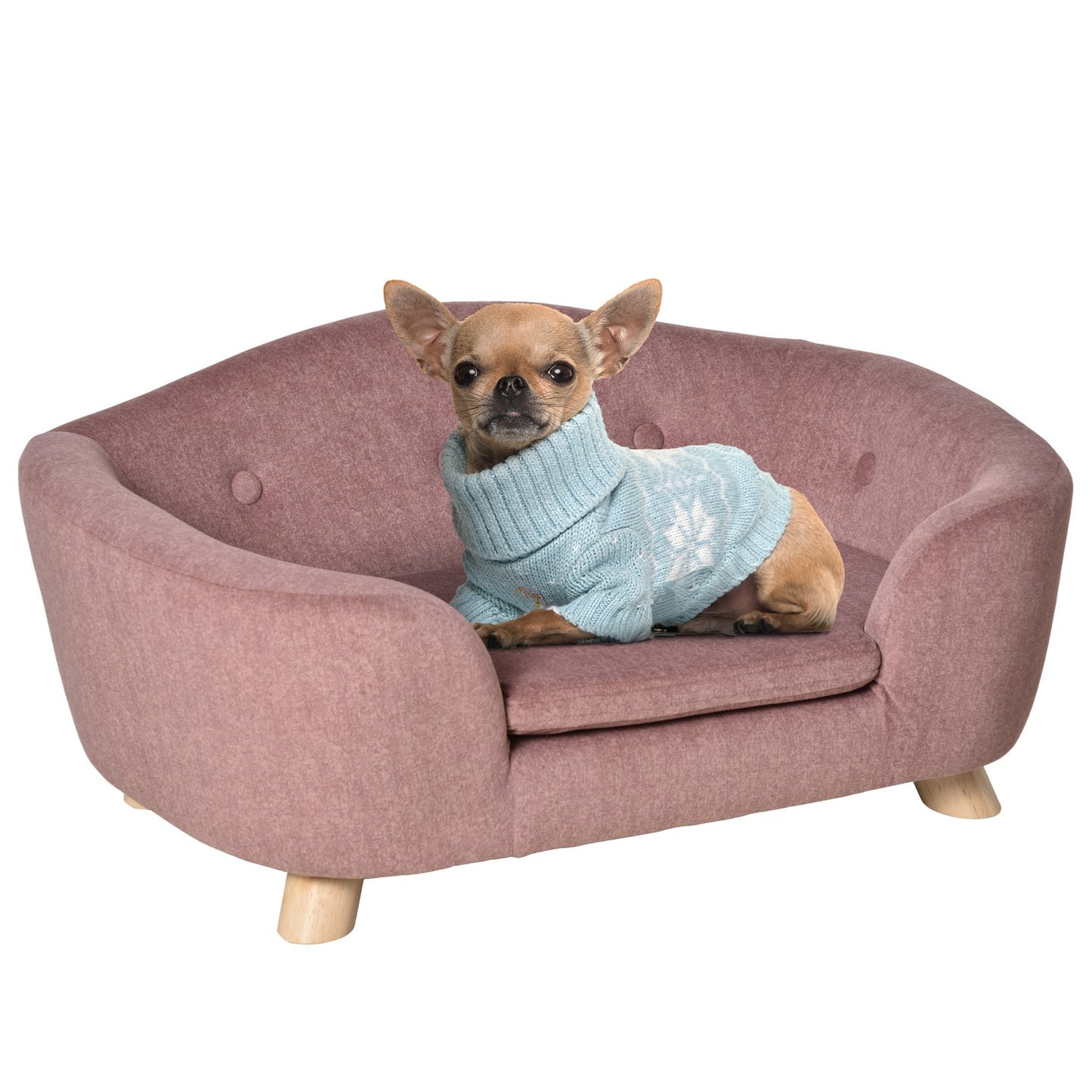 Dog sofa, plush foam, pink wood, 70 x 47 cm