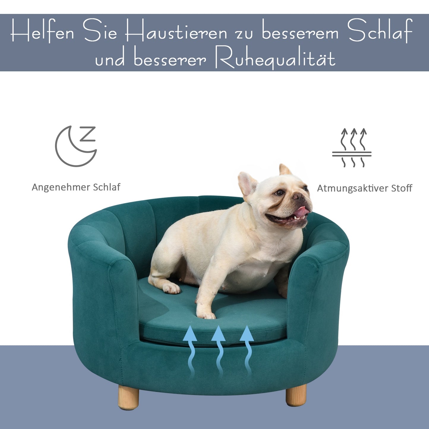 Elegant dog bed sofa with soft cover and wooden legs