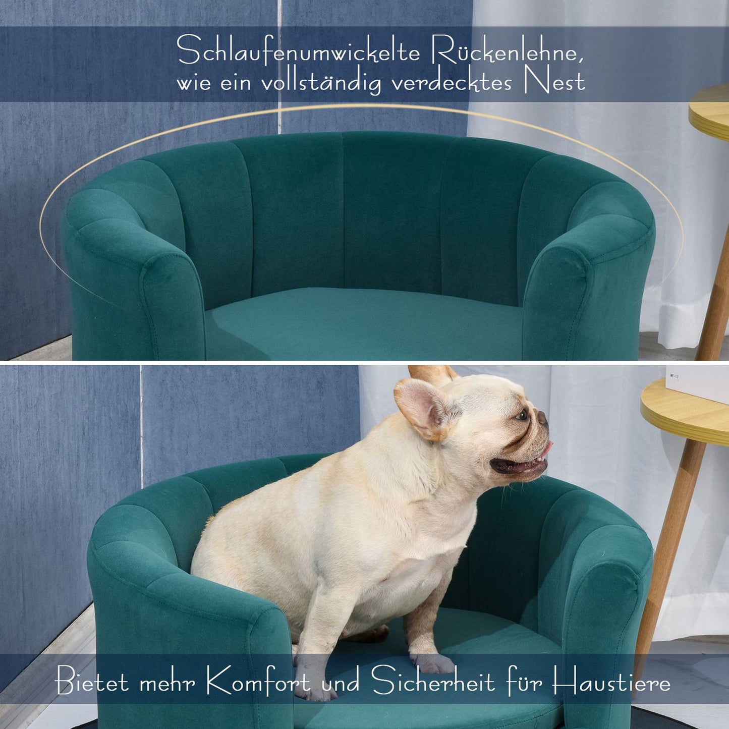 Elegant dog bed sofa with soft cover and wooden legs