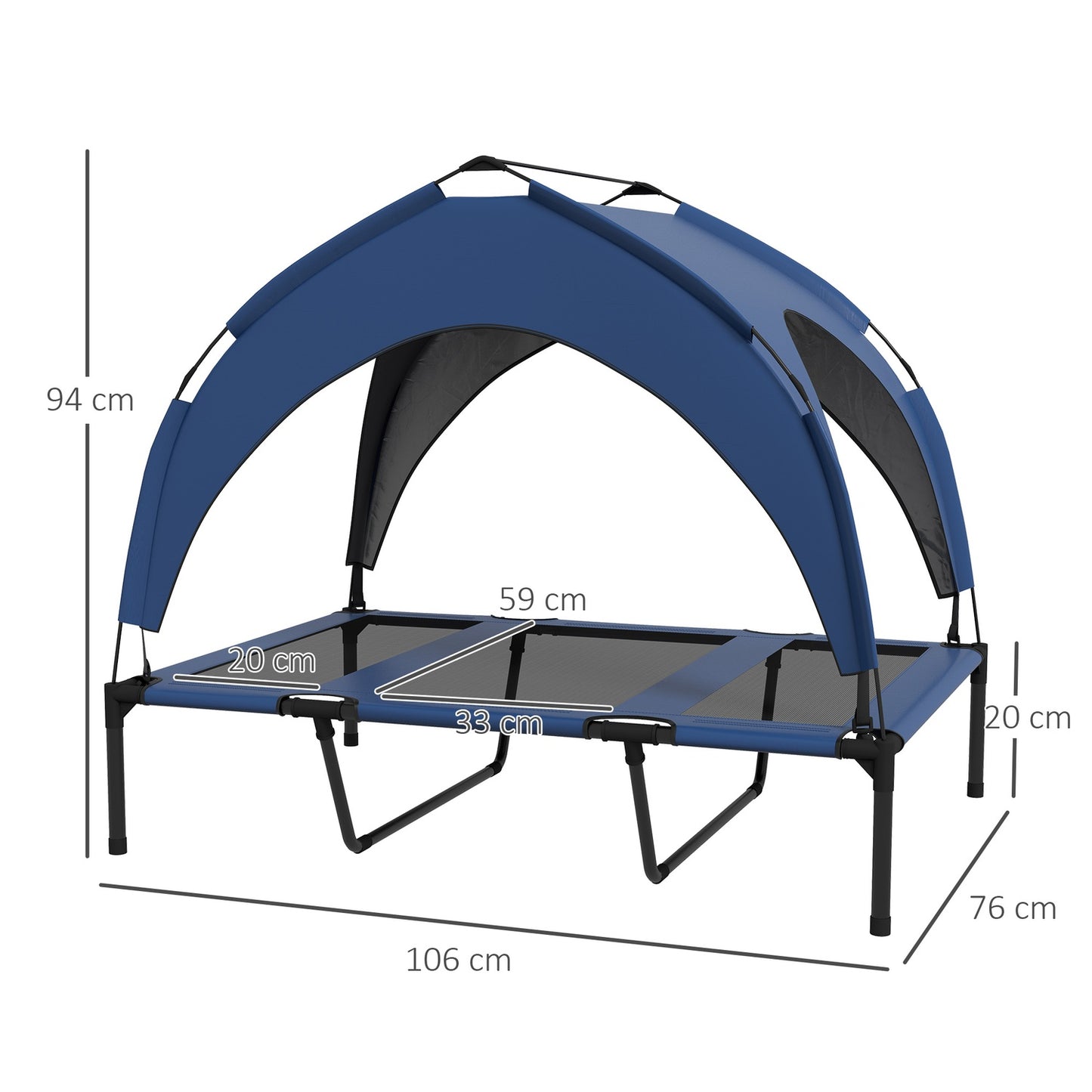 Raised outdoor dog bed with canopy, breathable, large