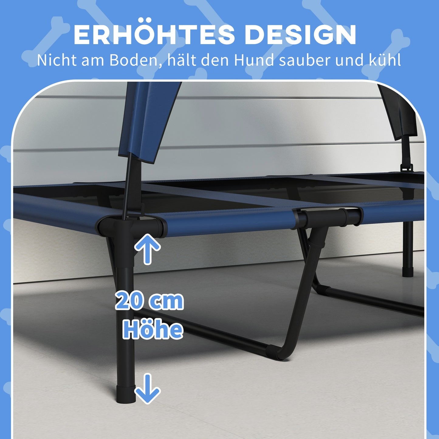 Raised outdoor dog bed with canopy, breathable, large