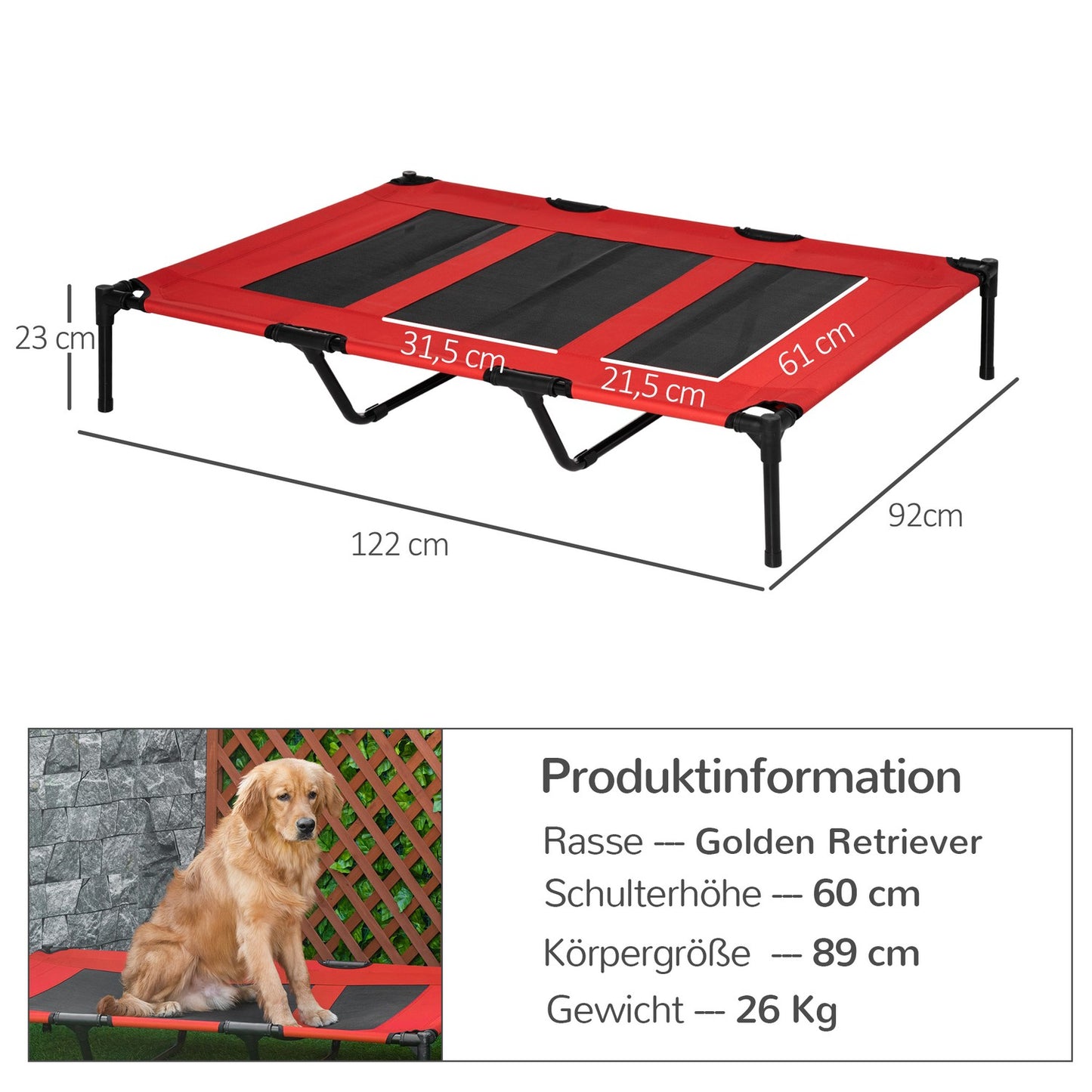 Metal dog bed - large, red, Oxford fabric