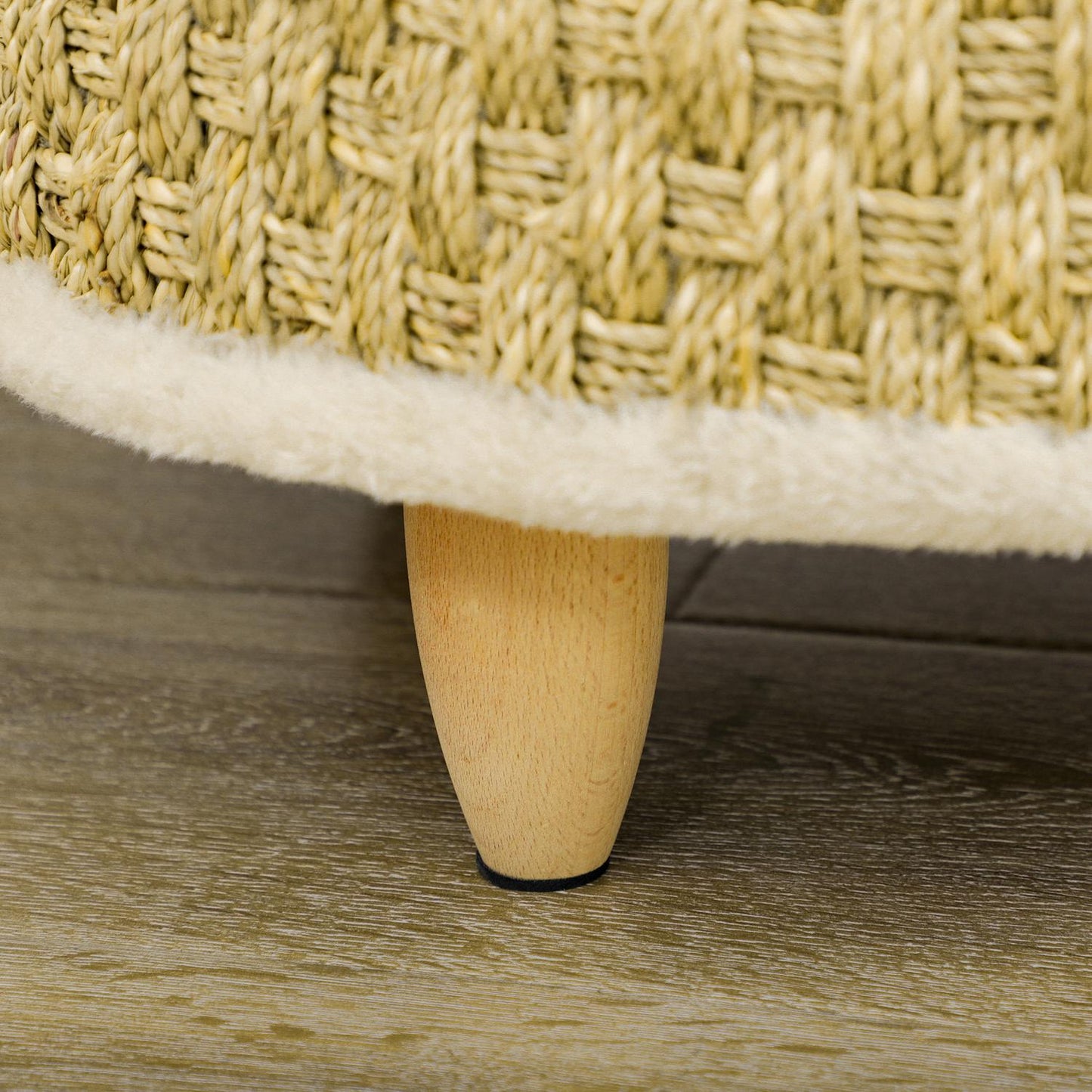 Elevated dog bed with washable cushion, seaweed rope