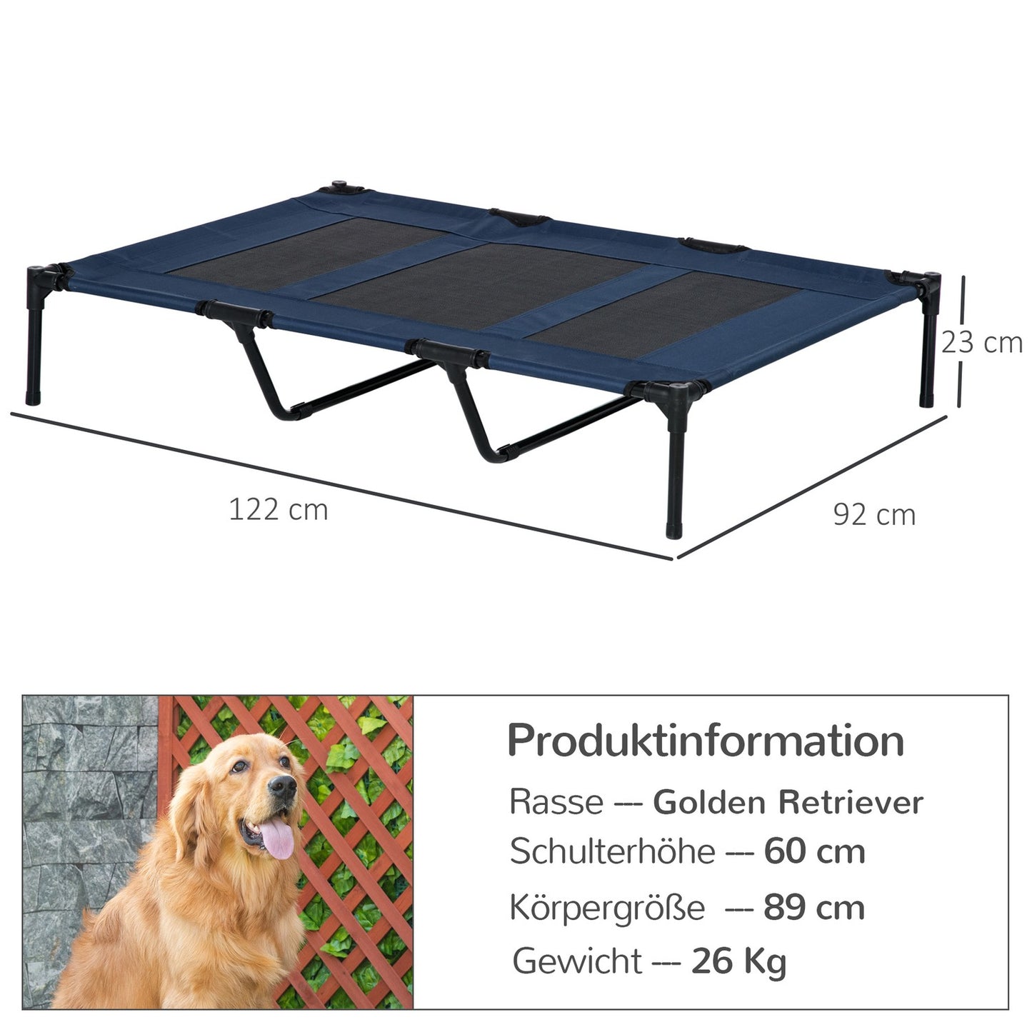 Outdoor Pet Lounger - Metal frame, Dark blue 122x92x23 cm