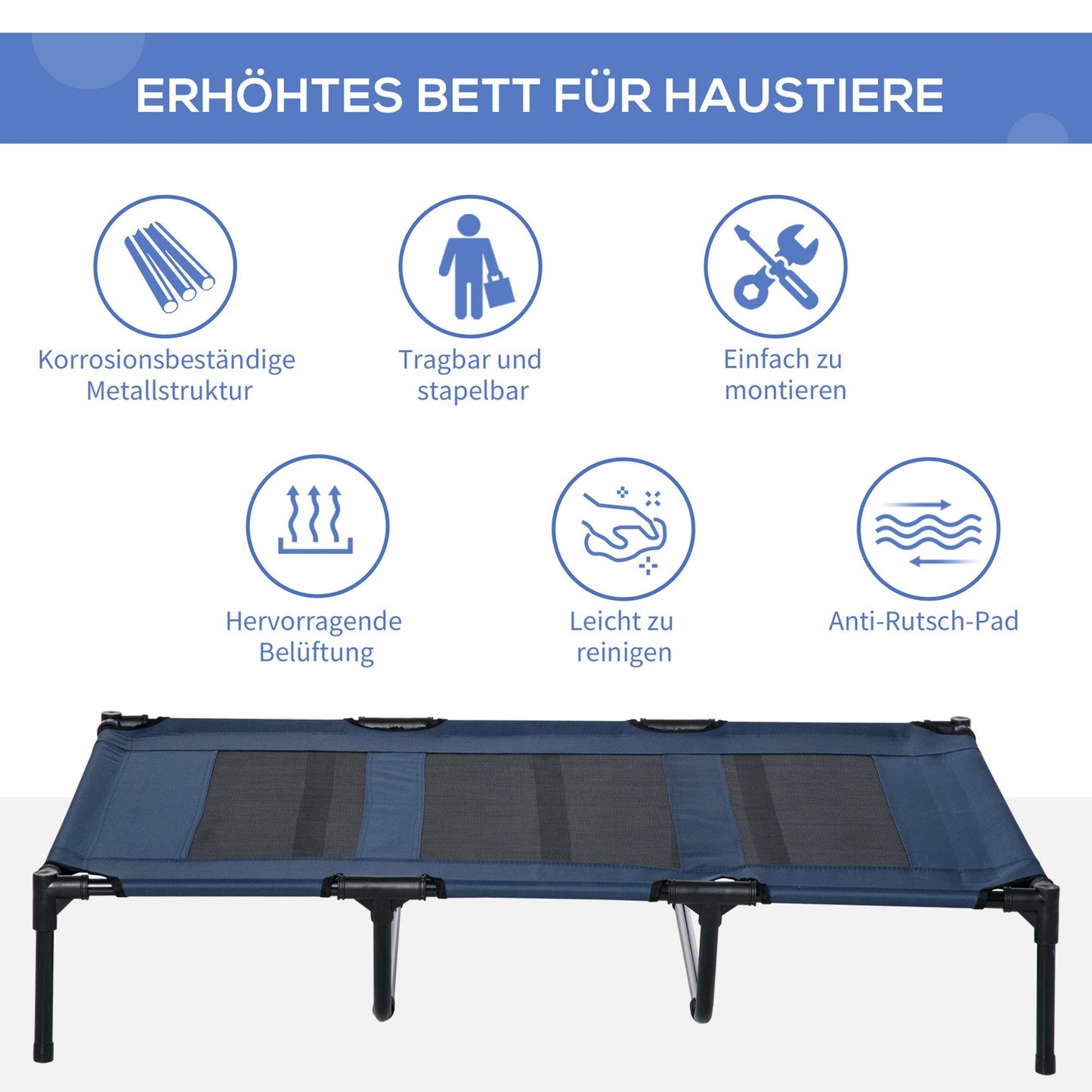 Outdoor Pet Lounger - Metal frame, Dark blue 122x92x23 cm