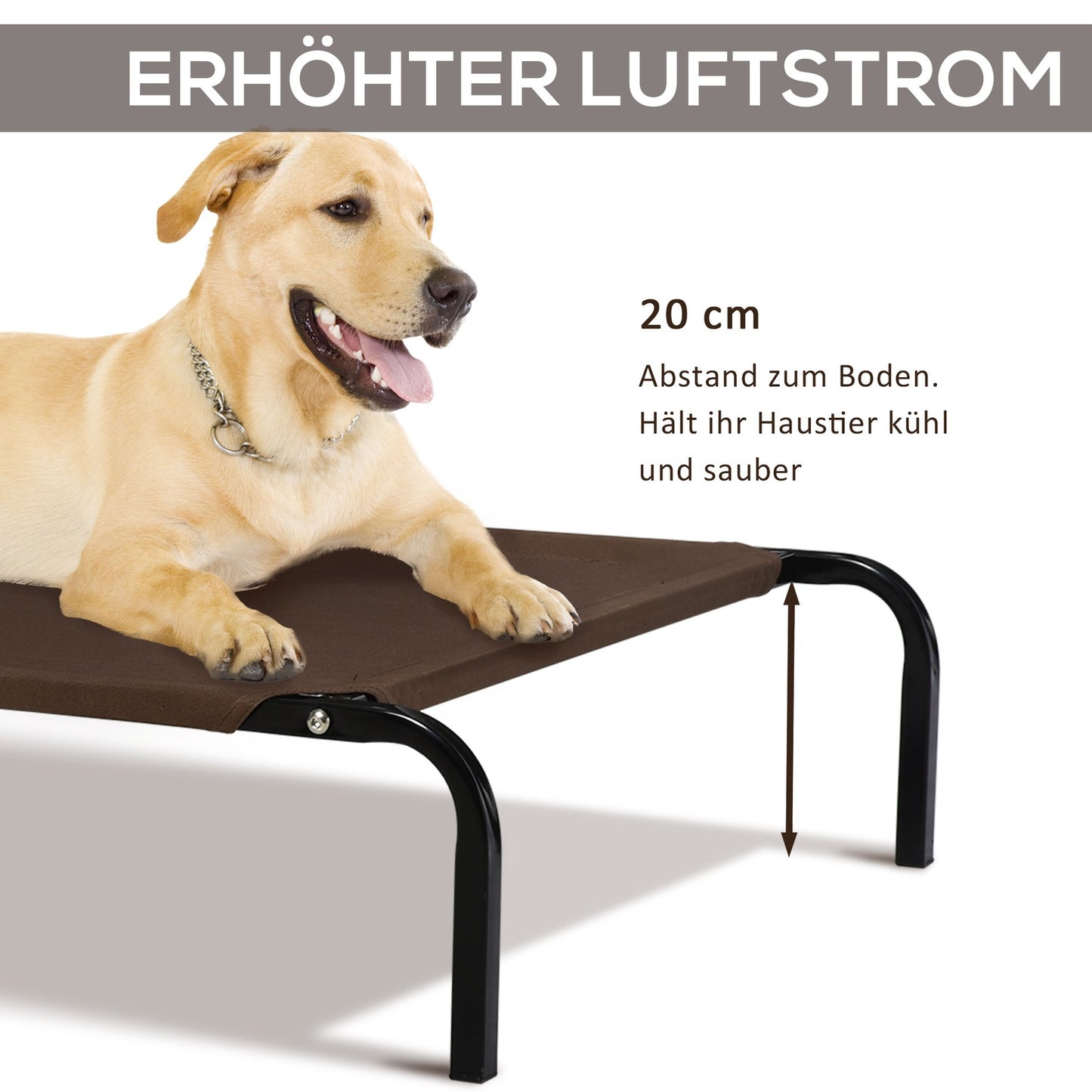 Outdoor bed for pets - Mesh fabric, metal frame, 130x80x20 cm