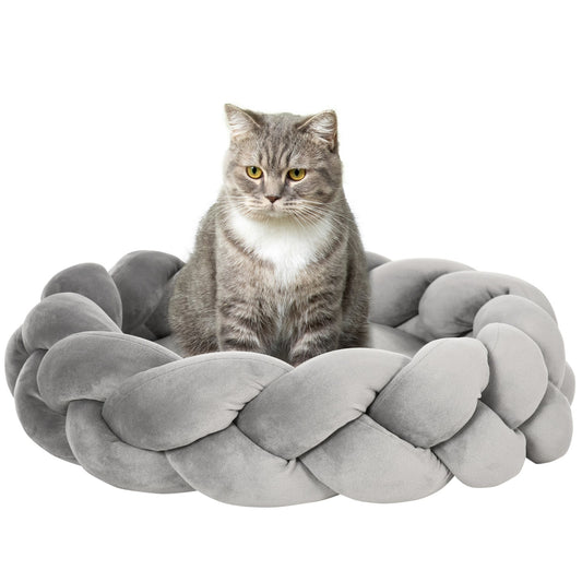 Round velvet dog bed, washable donut cushion sofa